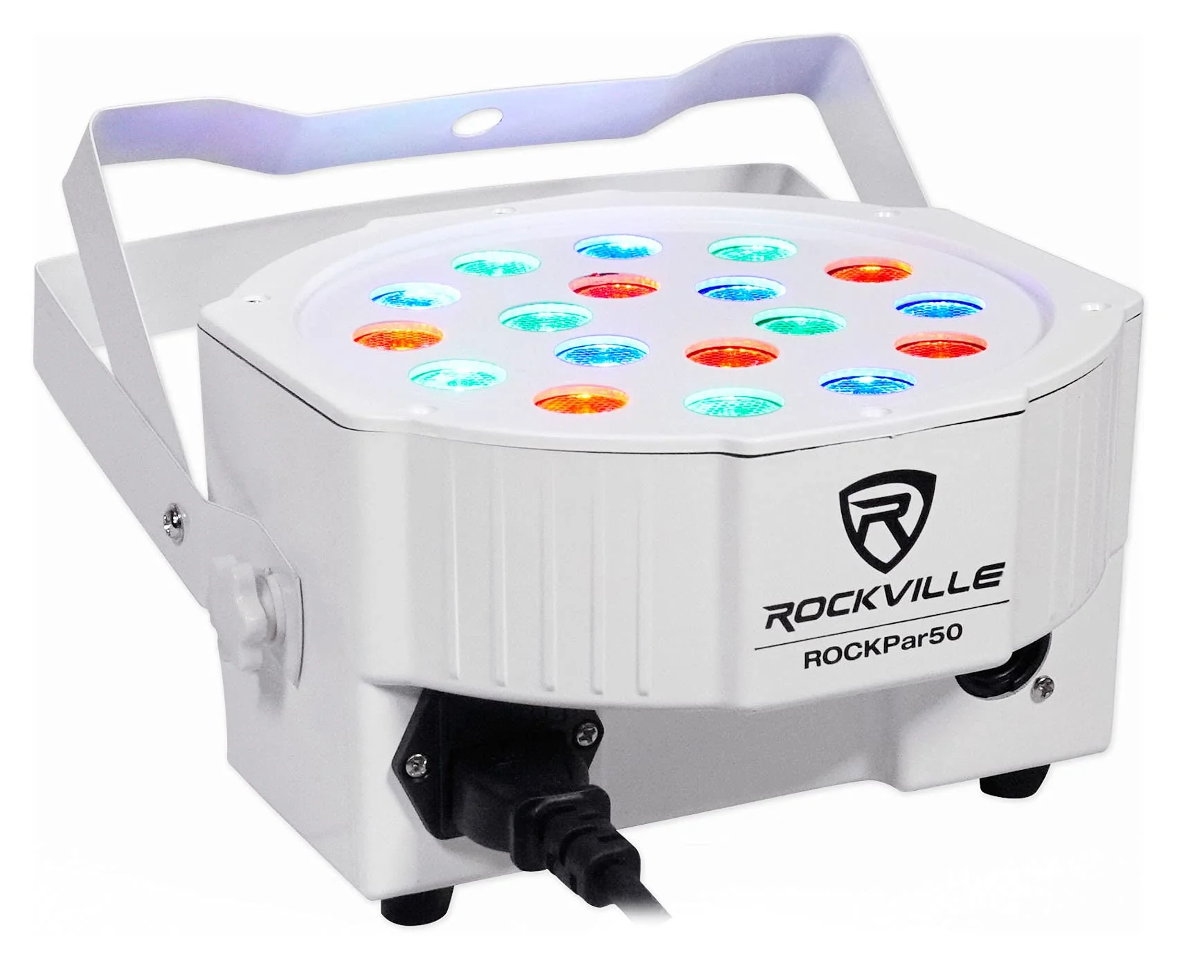 Rockville RockPAR50 White Compact 24W LED RGB Par Can DJ/Club/Stage Wash Light, DMX Control, Daisy-Chain Power, Sound-Activated, for Parties, Weddings, and Live Performances - Image 3