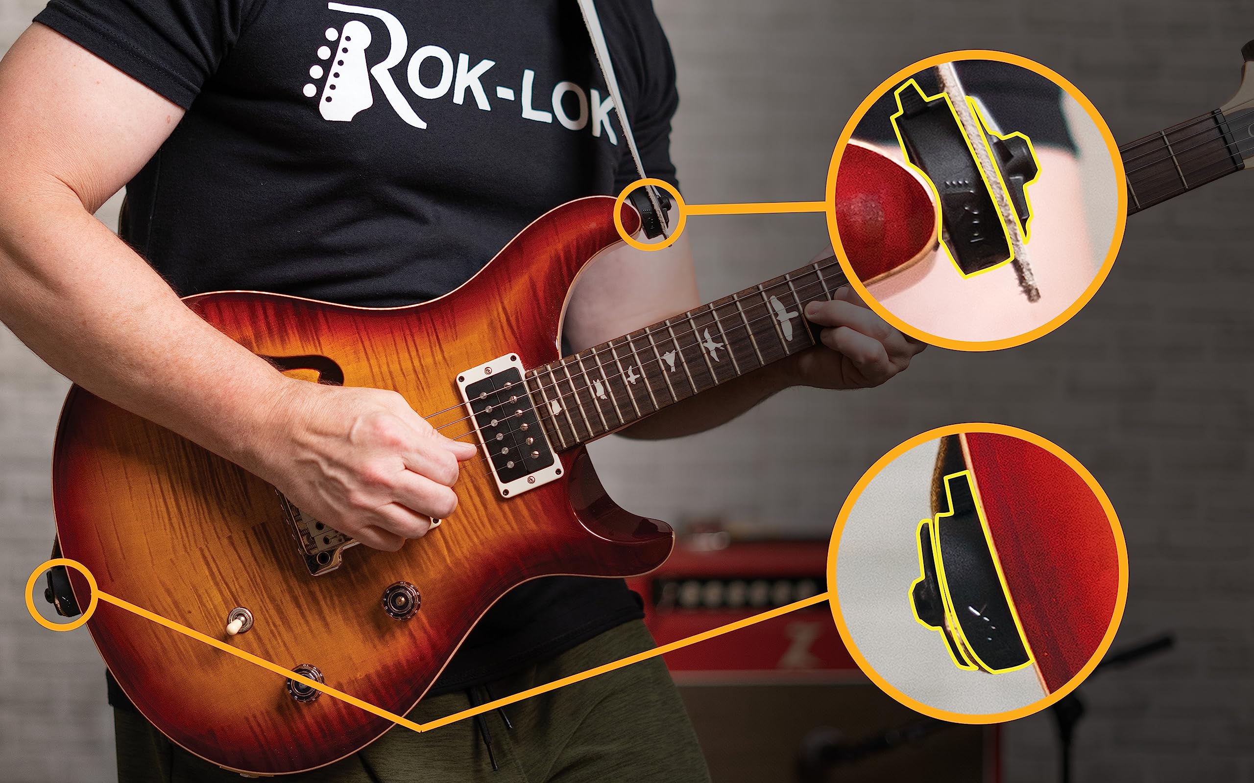 Rok-Lok PRO Guitar Strap Lock 2 PACK- Universal Strap Lock Sets with Anti-Scratch Coating for Electric, Acoustic & Bass Guitars- Guitar Locks with Rubberized Protection- No Mods, No Tools Needed PRO 2-Pack - Image 3