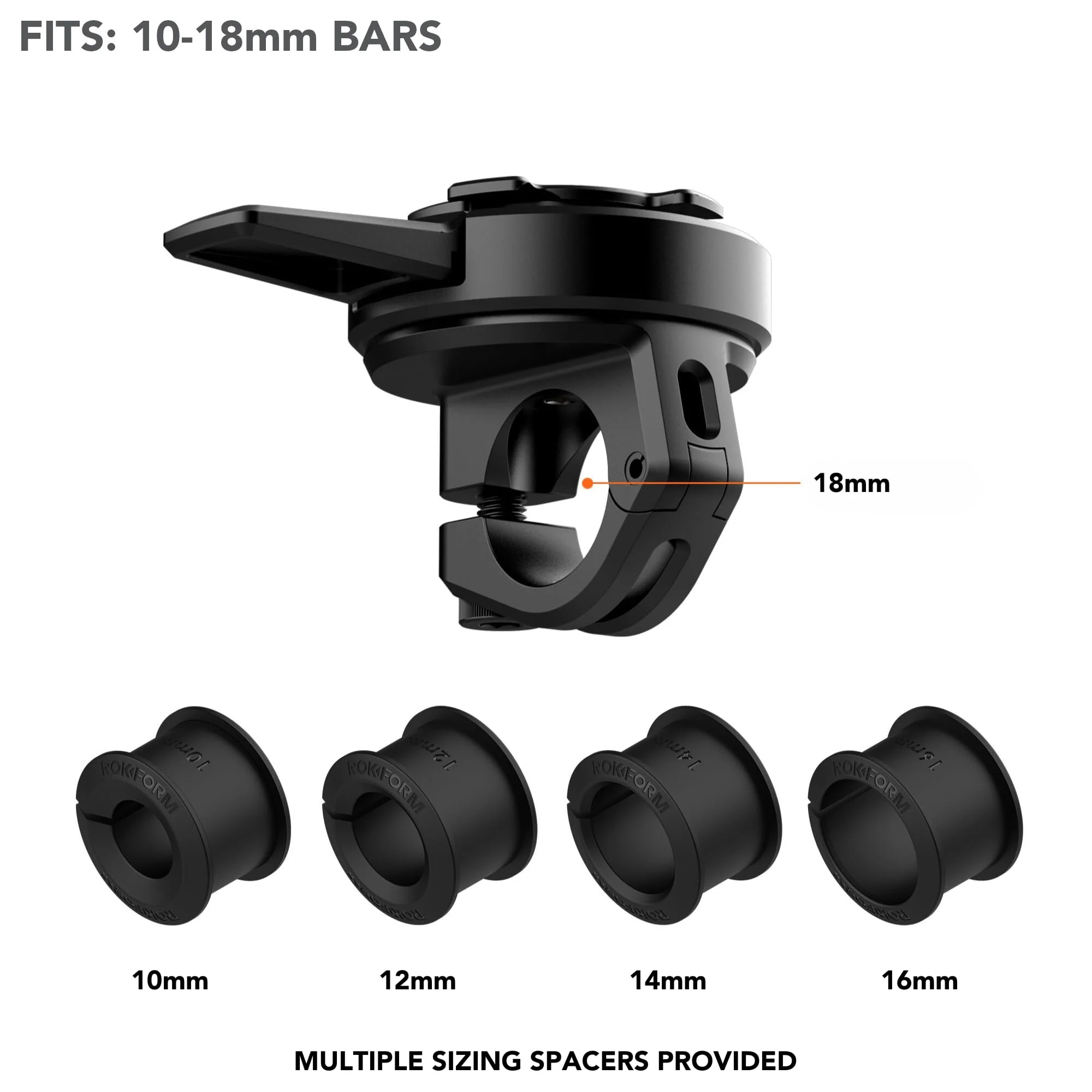 Rokform - Small Bar Mount, Scooter Mirror Mount, for 10mm - 16mm Handlebars, Designed Twist Lock iPhone, Galaxy, Pixel Cases or Universal Adapter (Black) Black - Image 5