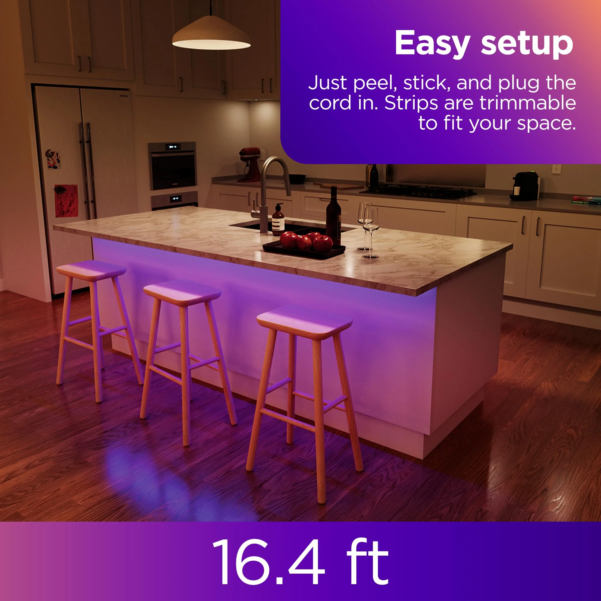 Roku Smart LED Light Strip, 16.4ft - Color Options with Adjustable Brightness & Temperature - Peel & Stick WiFi Smart Strip Lights Works Voice, Alexa & Google Assistant - Smart Home Products - Image 4