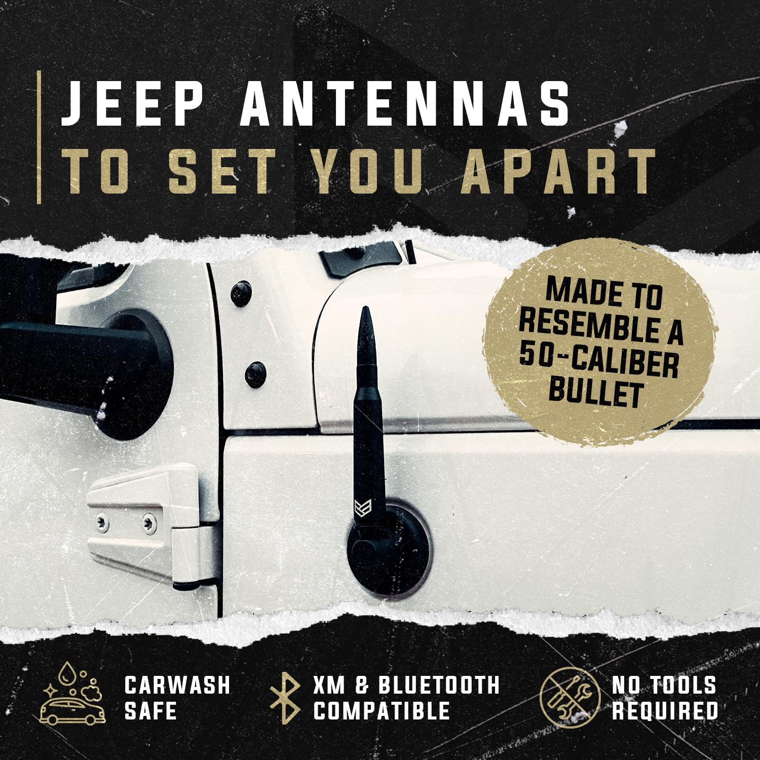 RONIN FACTORY - 50 Cal Bullet Antenna for Jeep Wrangler Gladiator Sahara Rubicon, Jeep Wrangler Accessories, Jeep Gladiator Accessories, Replacement Radio Antenna (2007-2023 JK JL) Jeep Bullet Antenna 2007-2023 (Standard) - Image 3