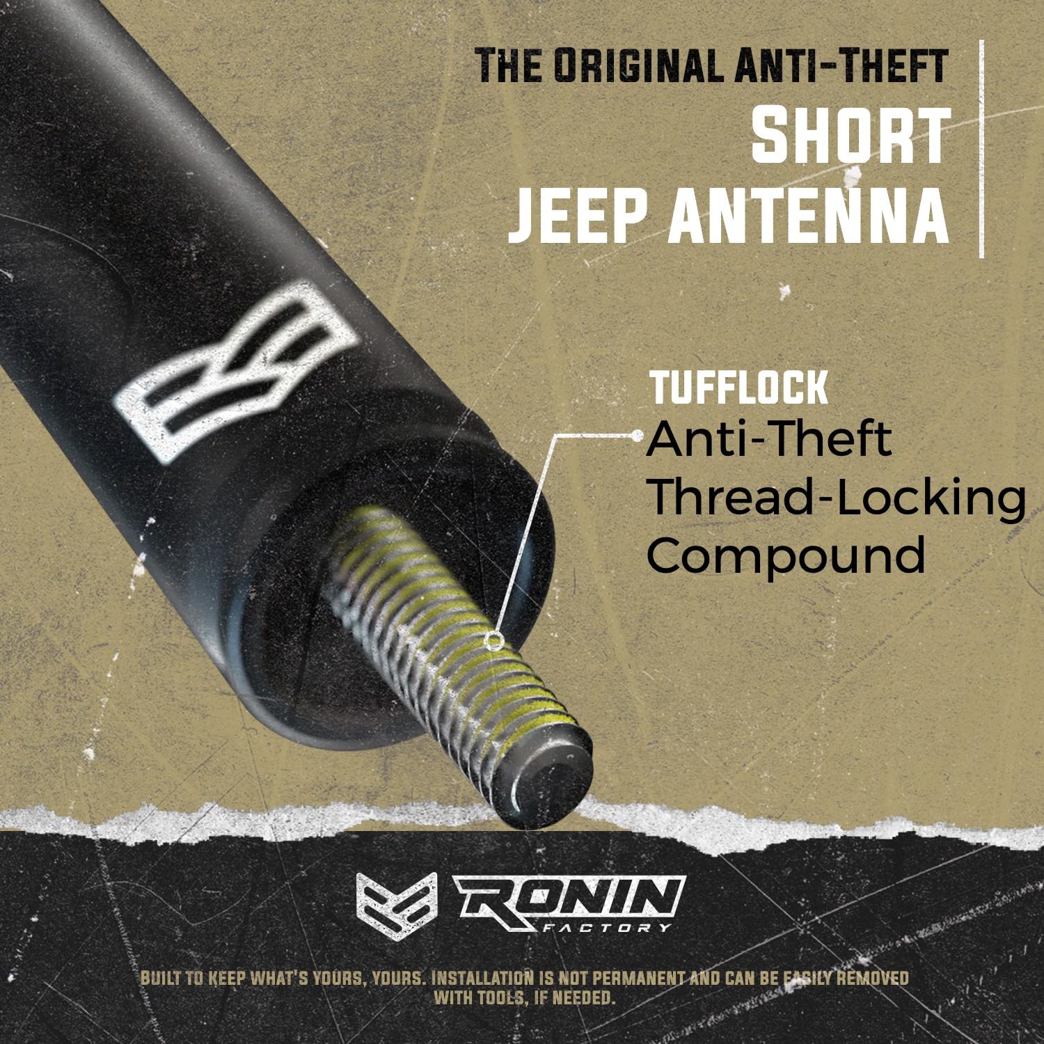 Ronin Factory Short Replacement Antenna for Jeep Wrangler Accessories Rubicon Jeep Gladiator Accessories Sahara Sport 4xe JK JL 2007-2023 Anti-Theft Design - Carwash Safe 8 Inch TuffLock 8 Inch TuffLock Antenna - Image 4