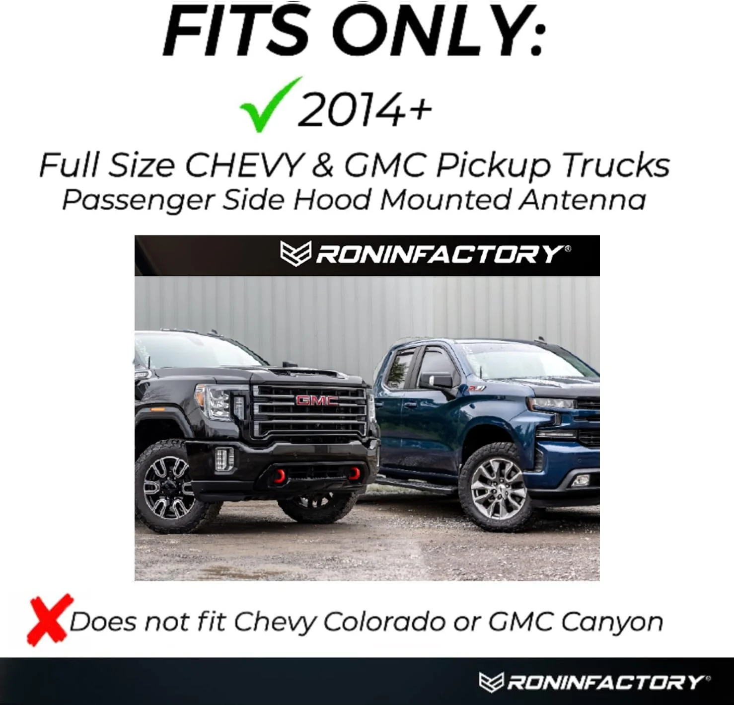 RONIN FACTORY Truck Antenna for Chevy Silverado & GMC Sierra Accessories 2014+ Anti Theft - Carwash Safe Short Replacement Antenna (12 Inch Flexible) 12 Inch TuffLock - 2014+ Chevy/GMC - Image 2