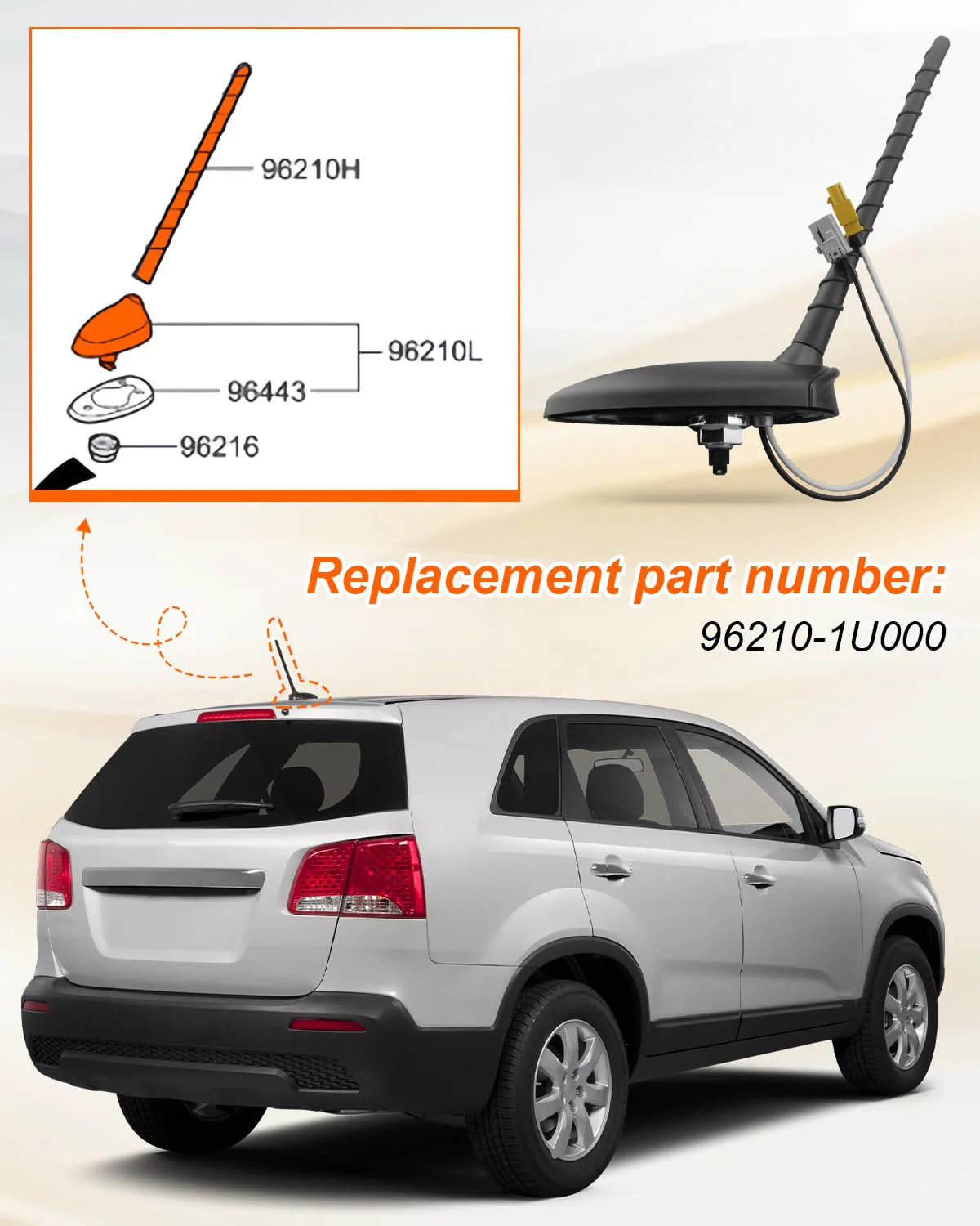 Roof Antenna & Base Fit for Kia Sorento 2011 2012 2013 2014 2015, Replace 96210-1u000 - Image 5