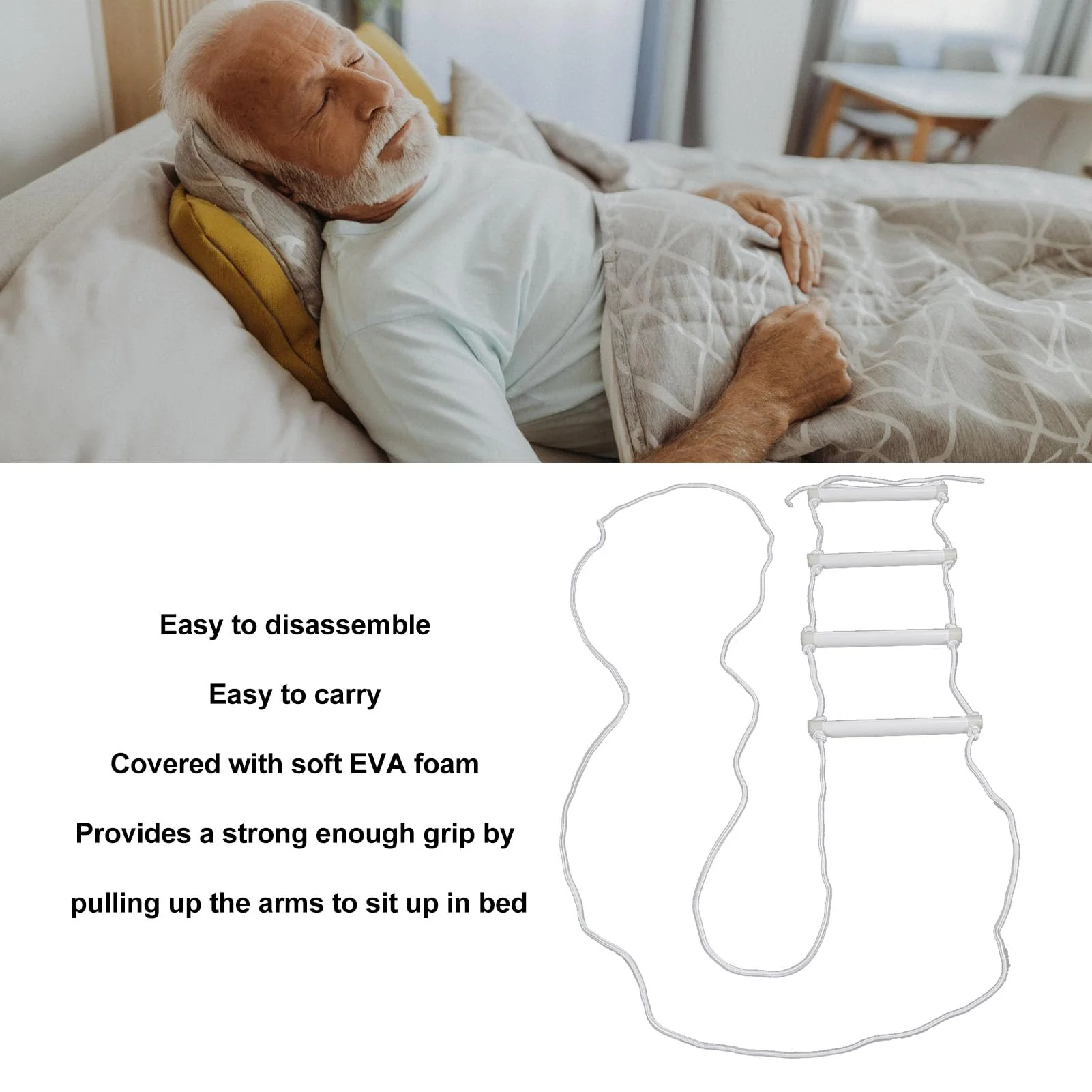 Rope Ladder, Bed Pull Ladder with Built-in Light, for Elderly, Disabled and Injured, Robust with Large Load Capacity, Easy to Install - Image 2