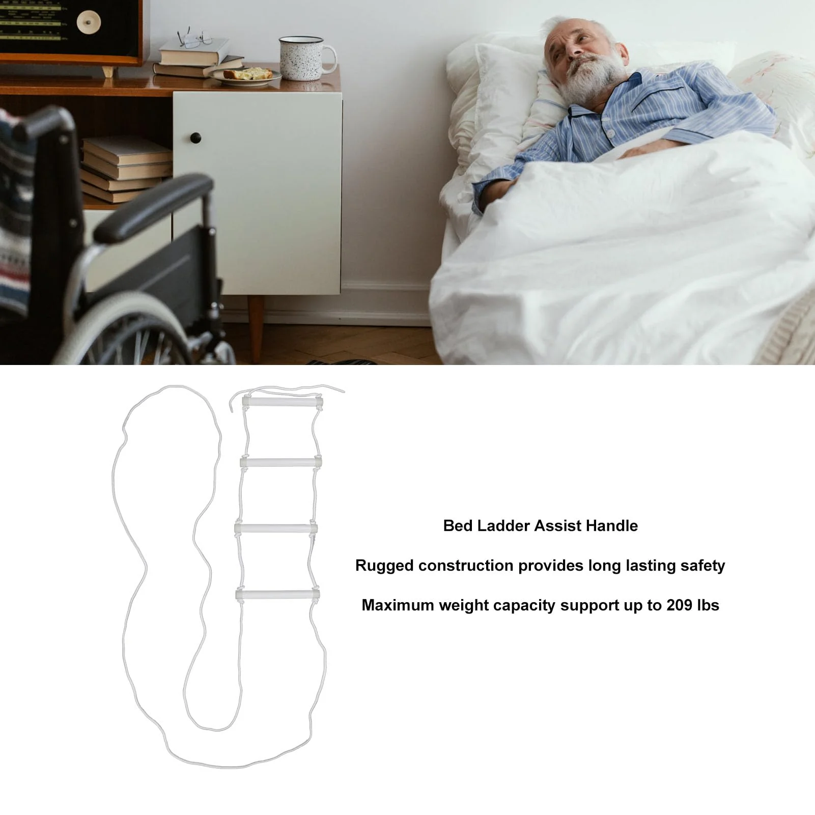 Rope Ladder, Bed Pull Ladder with Built-in Light, for Elderly, Disabled and Injured, Robust with Large Load Capacity, Easy to Install - Image 5