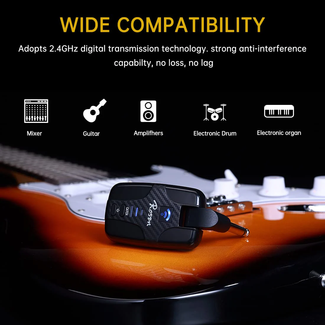 Rosen DC-81 Guitar Wireless System 2.4GHz Rechargeable Guitar Wireless Transmitter and Receiver for Electric Guitar Bass Violin Keyboard - Image 3
