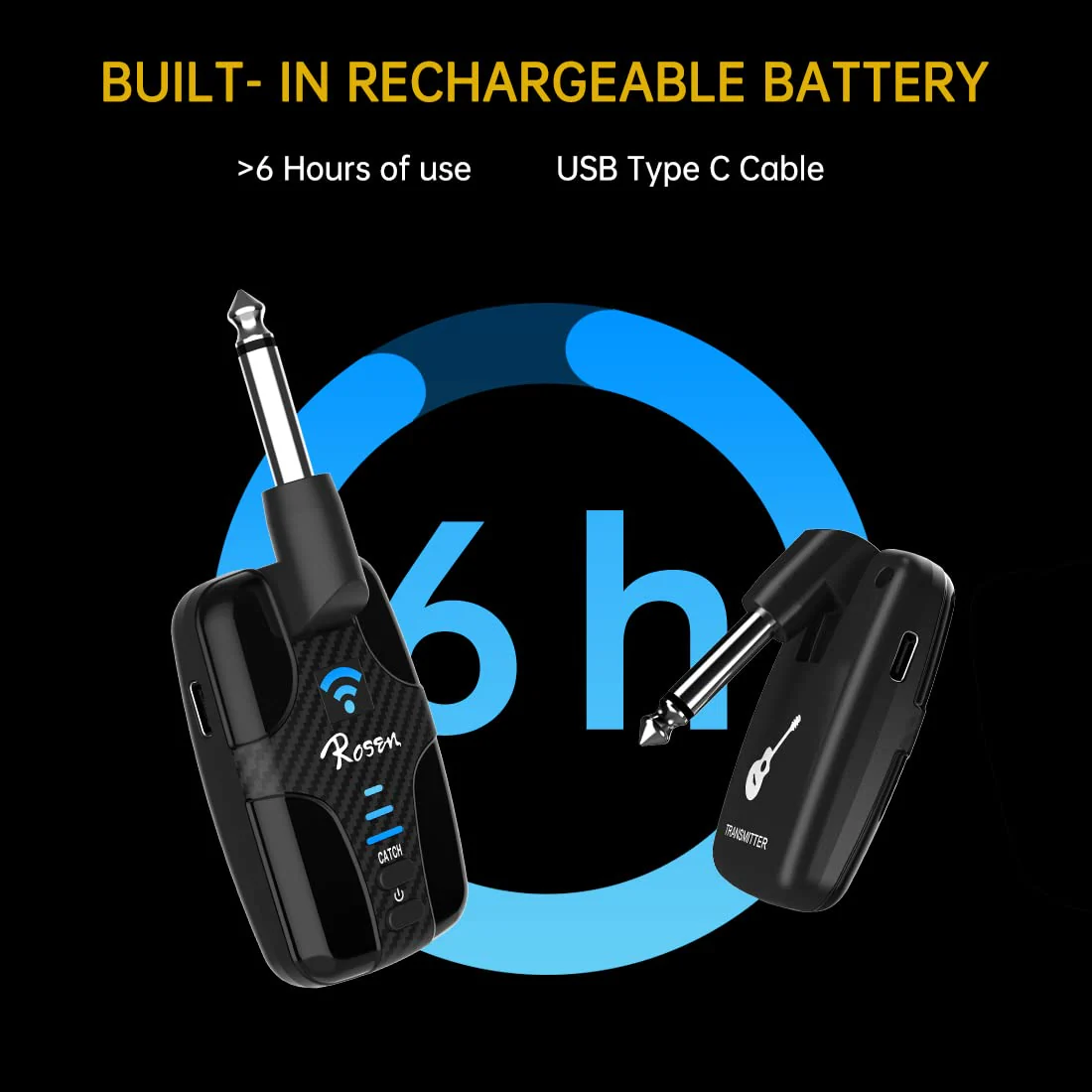 Rosen DC-81 Guitar Wireless System 2.4GHz Rechargeable Guitar Wireless Transmitter and Receiver for Electric Guitar Bass Violin Keyboard - Image 4
