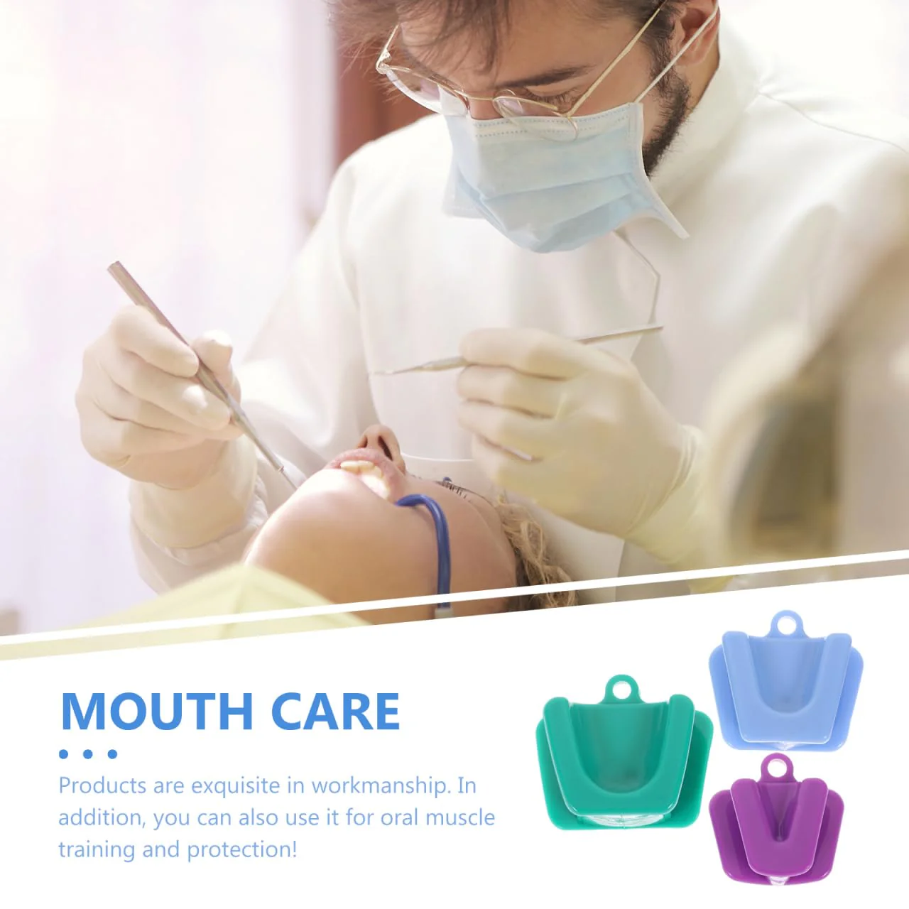 ROSENICE 3pcs Dental Mouth Prop Bite Block Cushion Opener Retractor Small Medium Large Size (Blue Green Purple) - Image 9