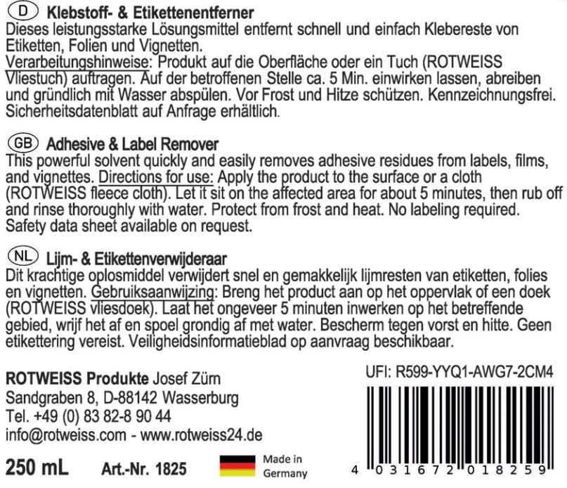 ROT WEISS 1825 adhesive/label remover 250 ml - Image 2