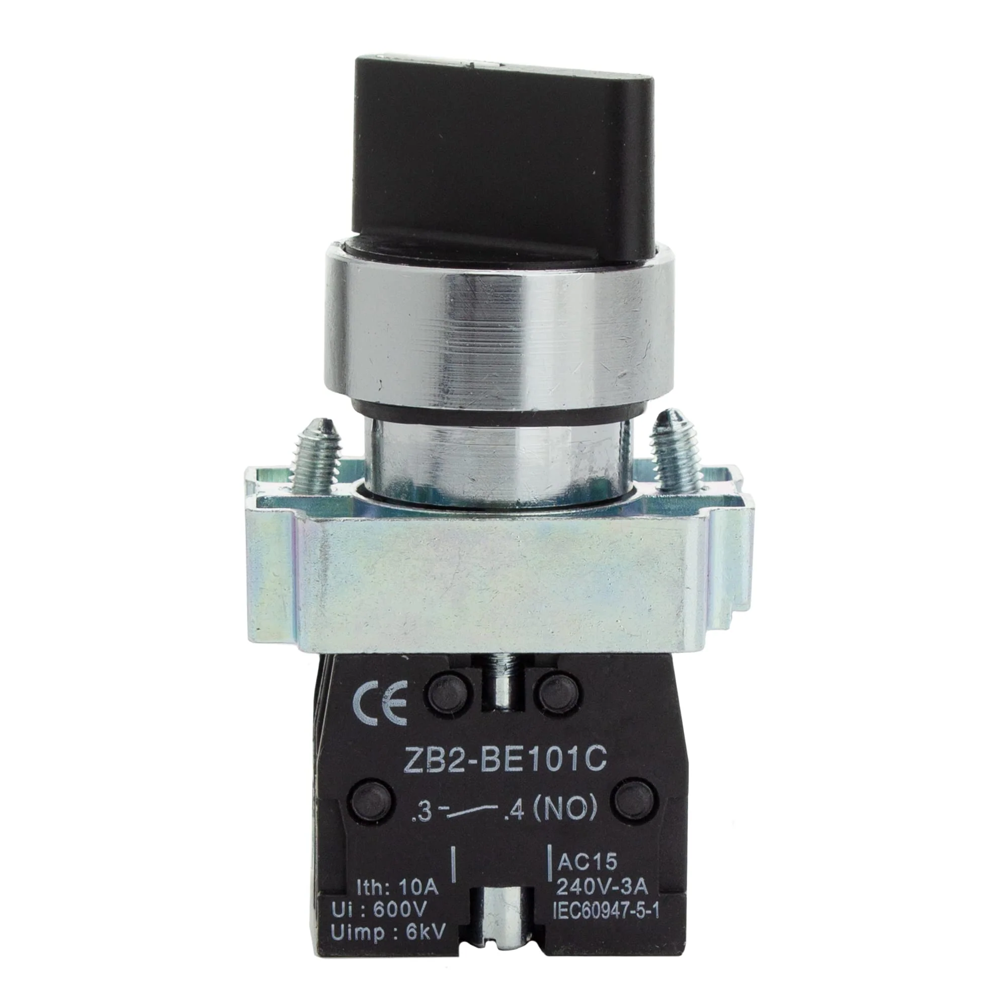 Rotary Switch - 2-Position Selector Switch Maintained - 22mm Mounting Hole - Electric NO NC Latching - 220VAC Voltage and 10A Contact Current - (4 Pack) 4 Pack NO/NC - Image 2