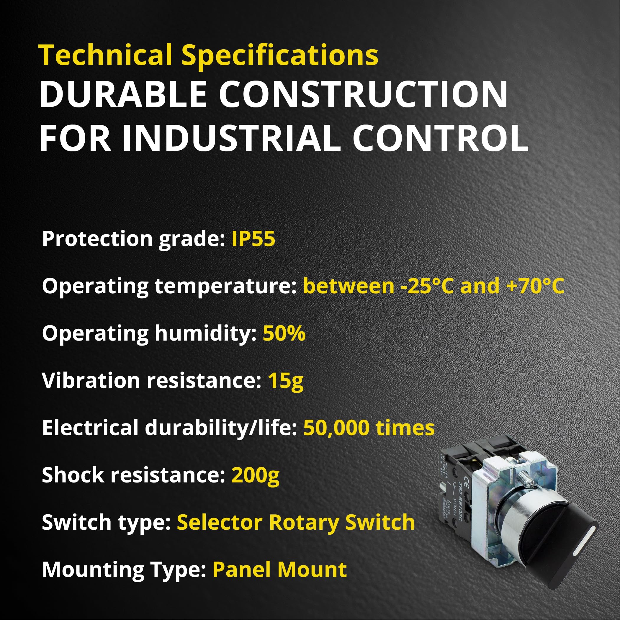 Rotary Switch - 2-Position Selector Switch Maintained - 22mm Mounting Hole - Electric NO NC Latching - 220VAC Voltage and 10A Contact Current - (4 Pack) 4 Pack NO/NC - Image 5