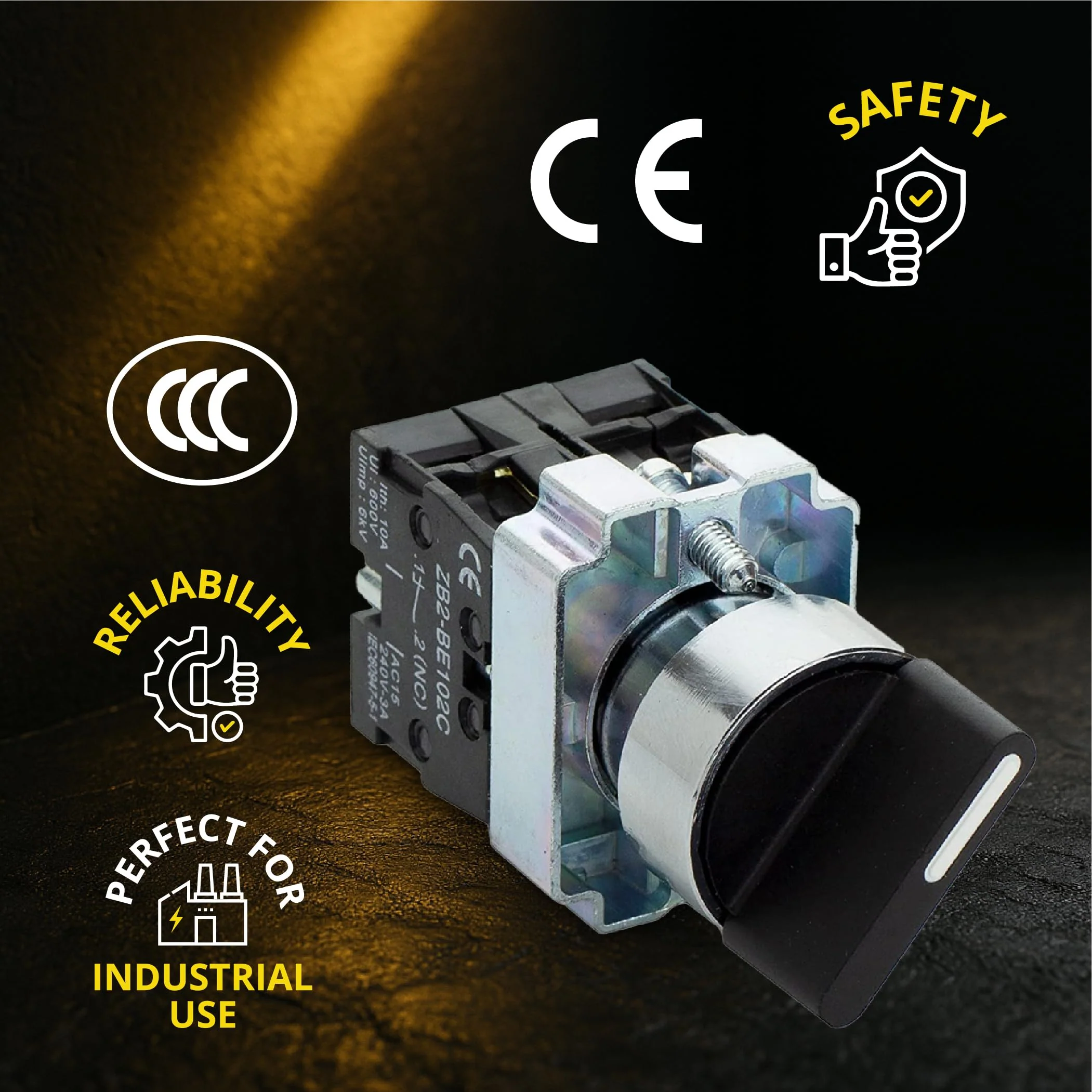 Rotary Switch - 2-Position Selector Switch Maintained - 22mm Mounting Hole - Electric NO NC Latching - 220VAC Voltage and 10A Contact Current - (4 Pack) 4 Pack NO/NC - Image 8