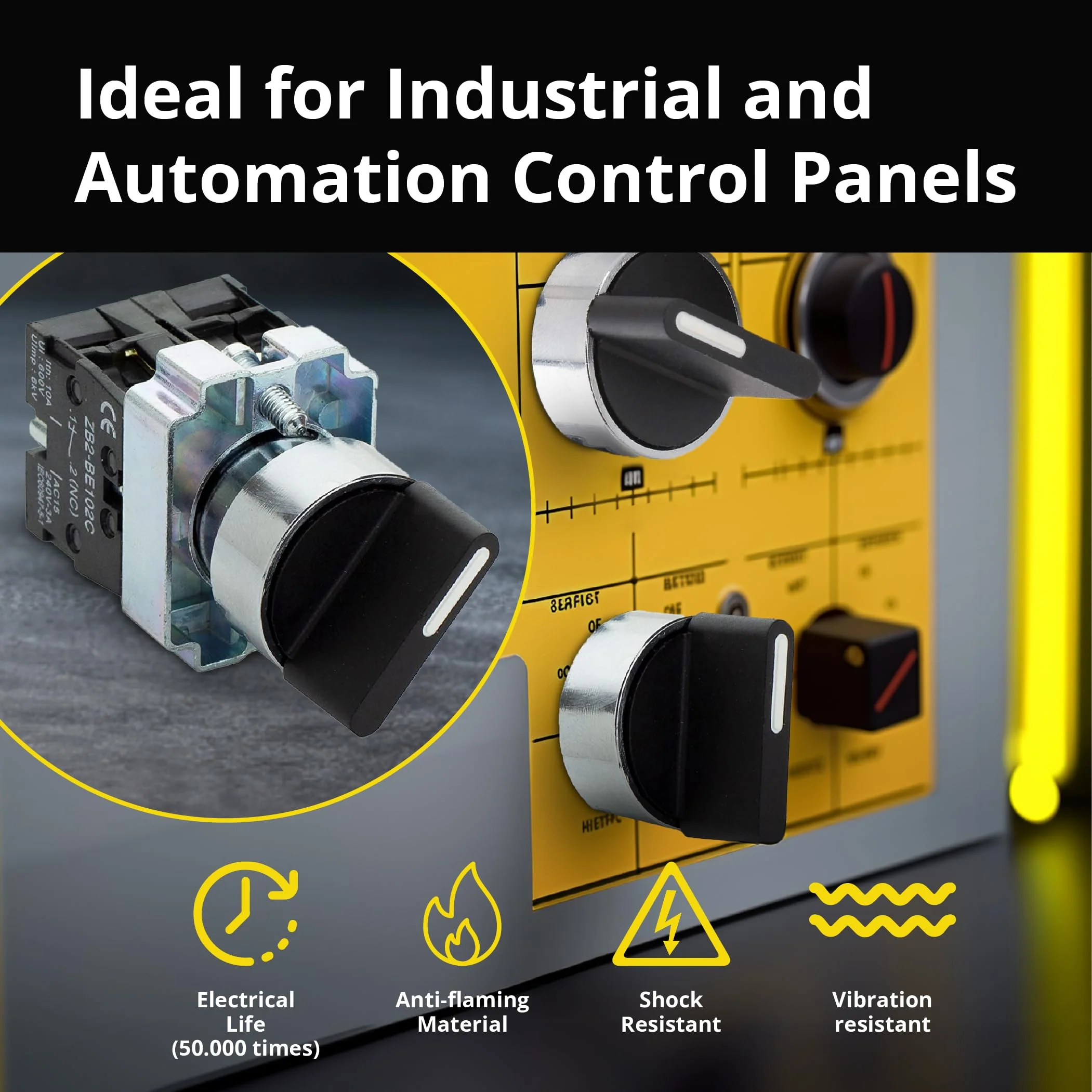 Rotary Switch - 2-Position Selector Switch Maintained - 22mm Mounting Hole - Electric NO NC Latching - 220VAC Voltage and 10A Contact Current - (4 Pack) 4 Pack NO/NC - Image 9