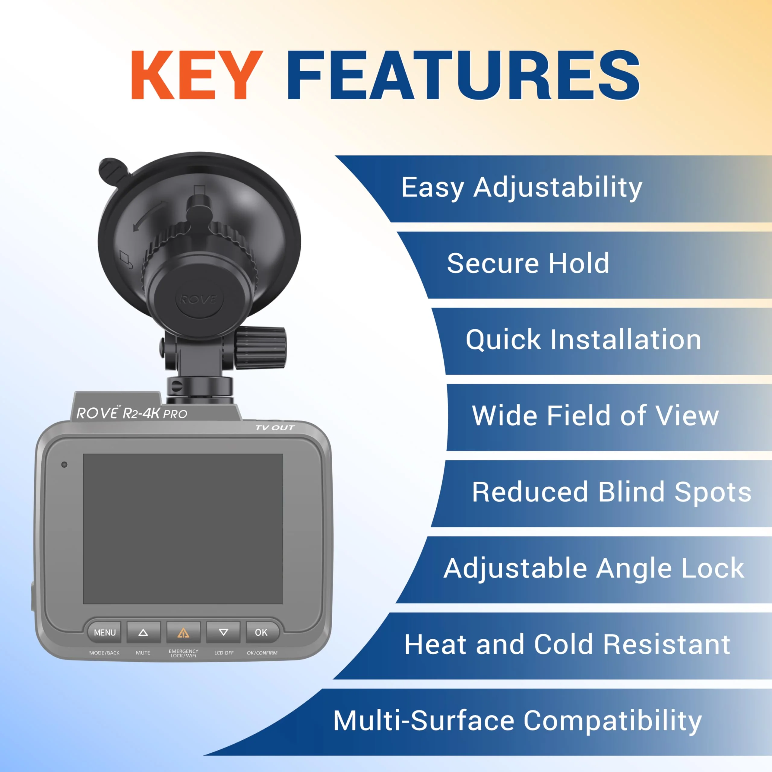 ROVE Suction Cup Mount for R2-4K, R2-4K PRO and R2-4K Dual Dash Cam Models - Image 3