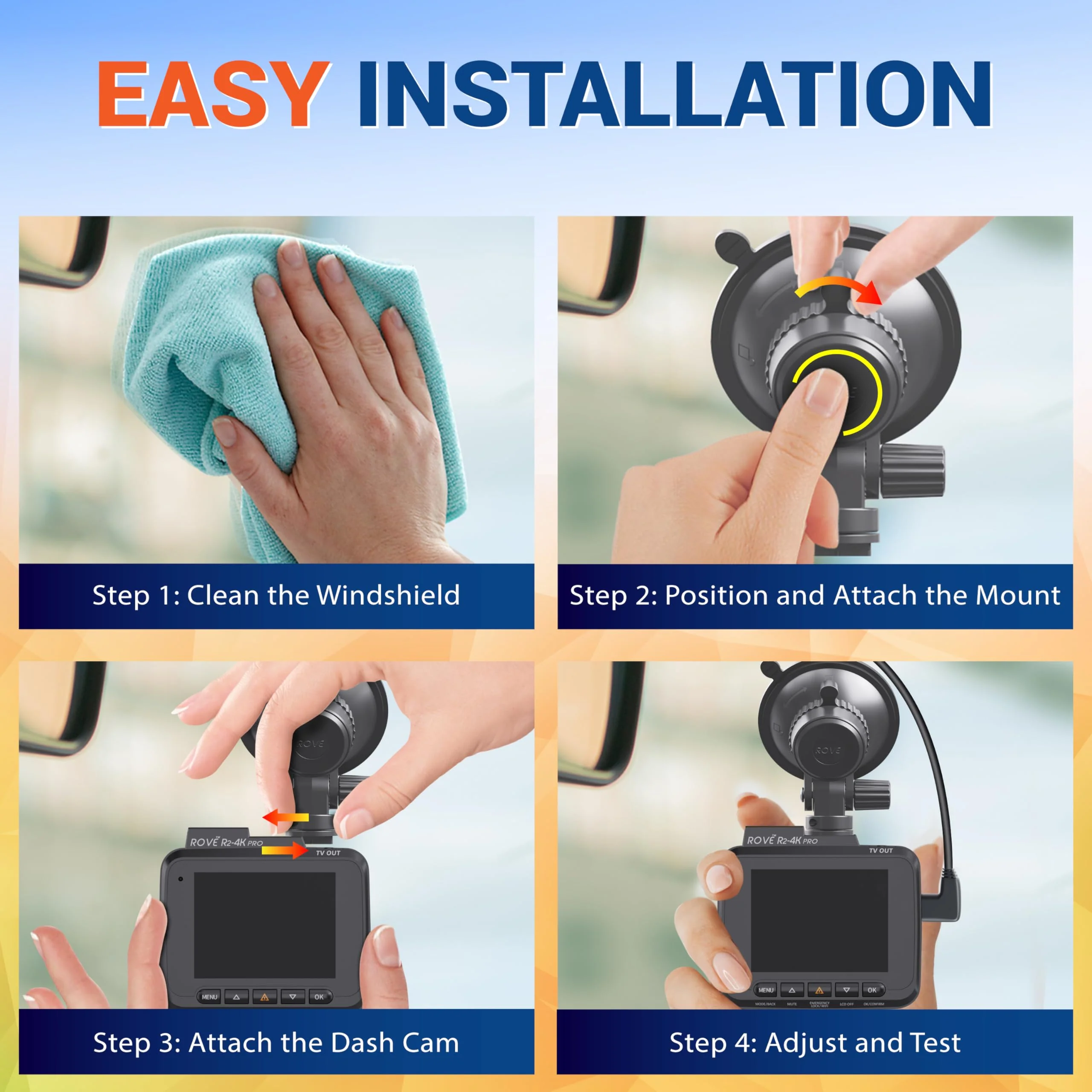 ROVE Suction Cup Mount for R2-4K, R2-4K PRO and R2-4K Dual Dash Cam Models - Image 5