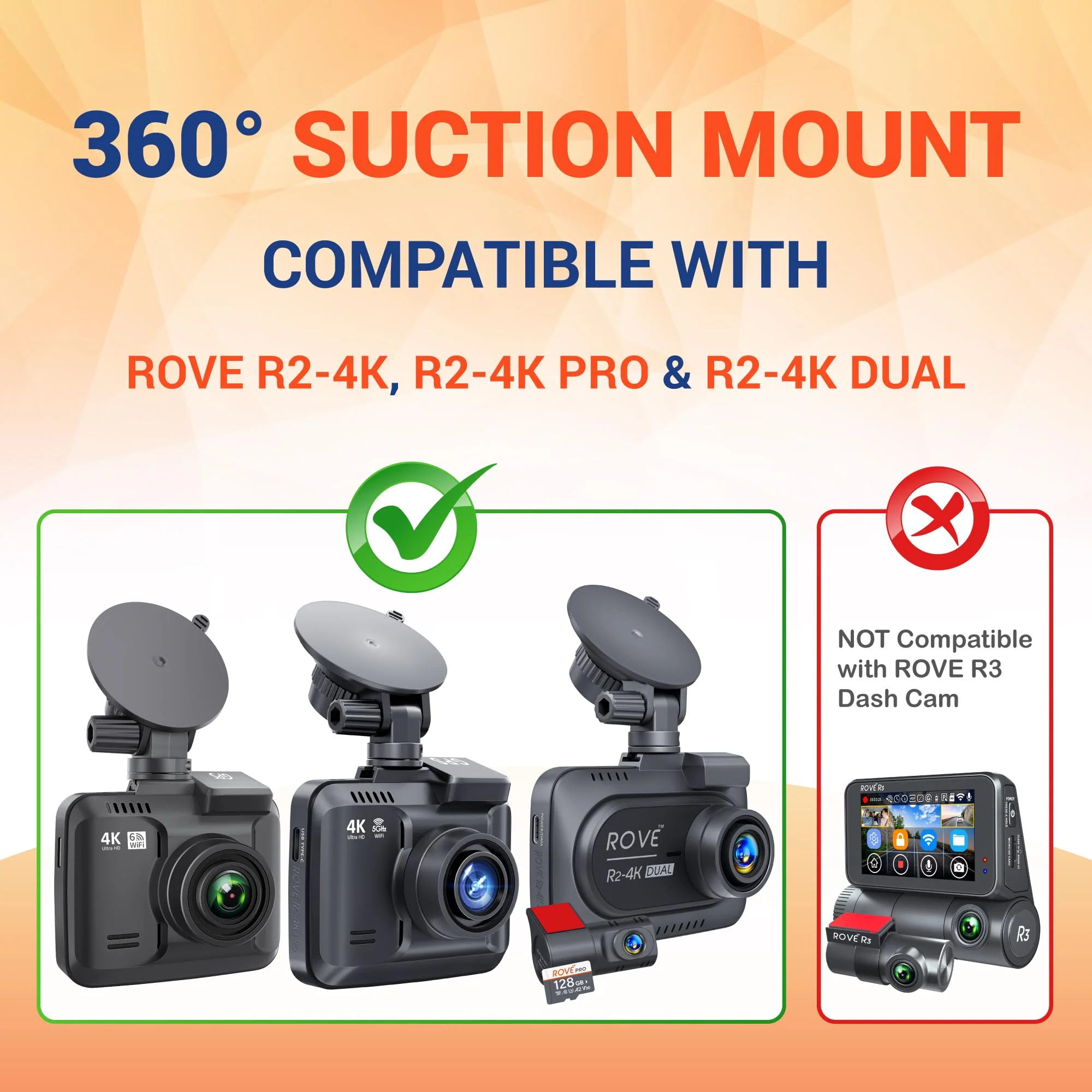 ROVE Suction Cup Mount for R2-4K, R2-4K PRO and R2-4K Dual Dash Cam Models - Image 6