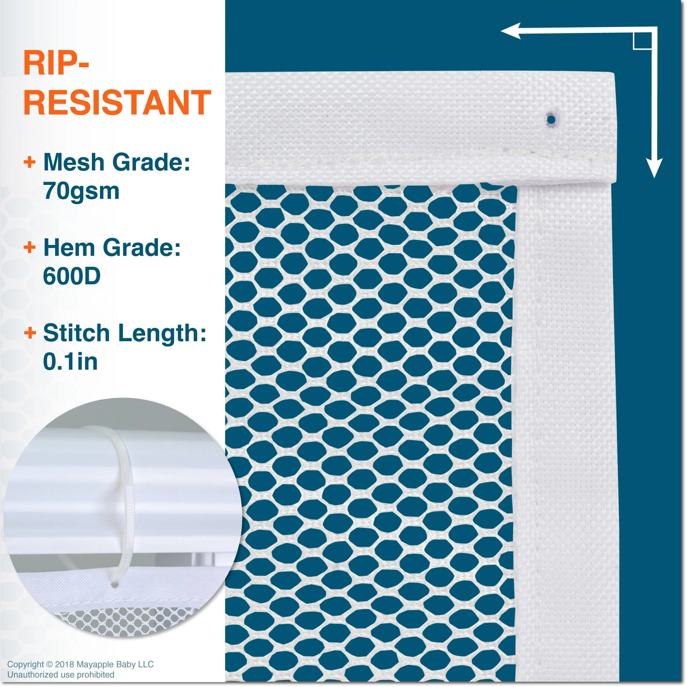 Roving Cove Stair Banister Guard 15ft x 3ft, Railing Safety Net for Baby Proofing, Child Safety Stairway Cover, Balcony Mesh Netting, Pearl White 180x36 Inch (Pack of 1) - Image 2