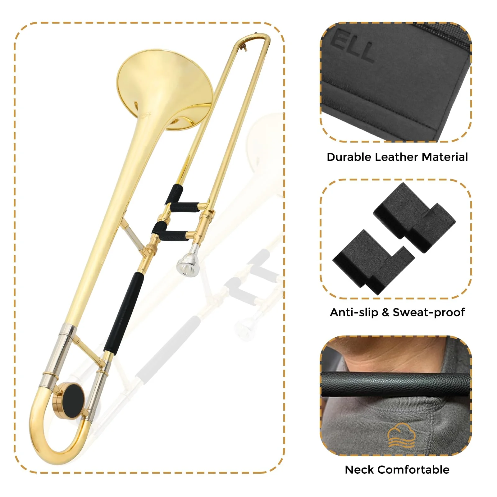 ROWELL Trombone Guard Set Trombone Leather Hand Guard and Neck Guard 6.85 inch Trombone Neck Guard Pad,2 Pcs Trombone Finger Guard for Alto Trombone Thickened Non-slip Trombone Guard Set for Beginner - Image 2
