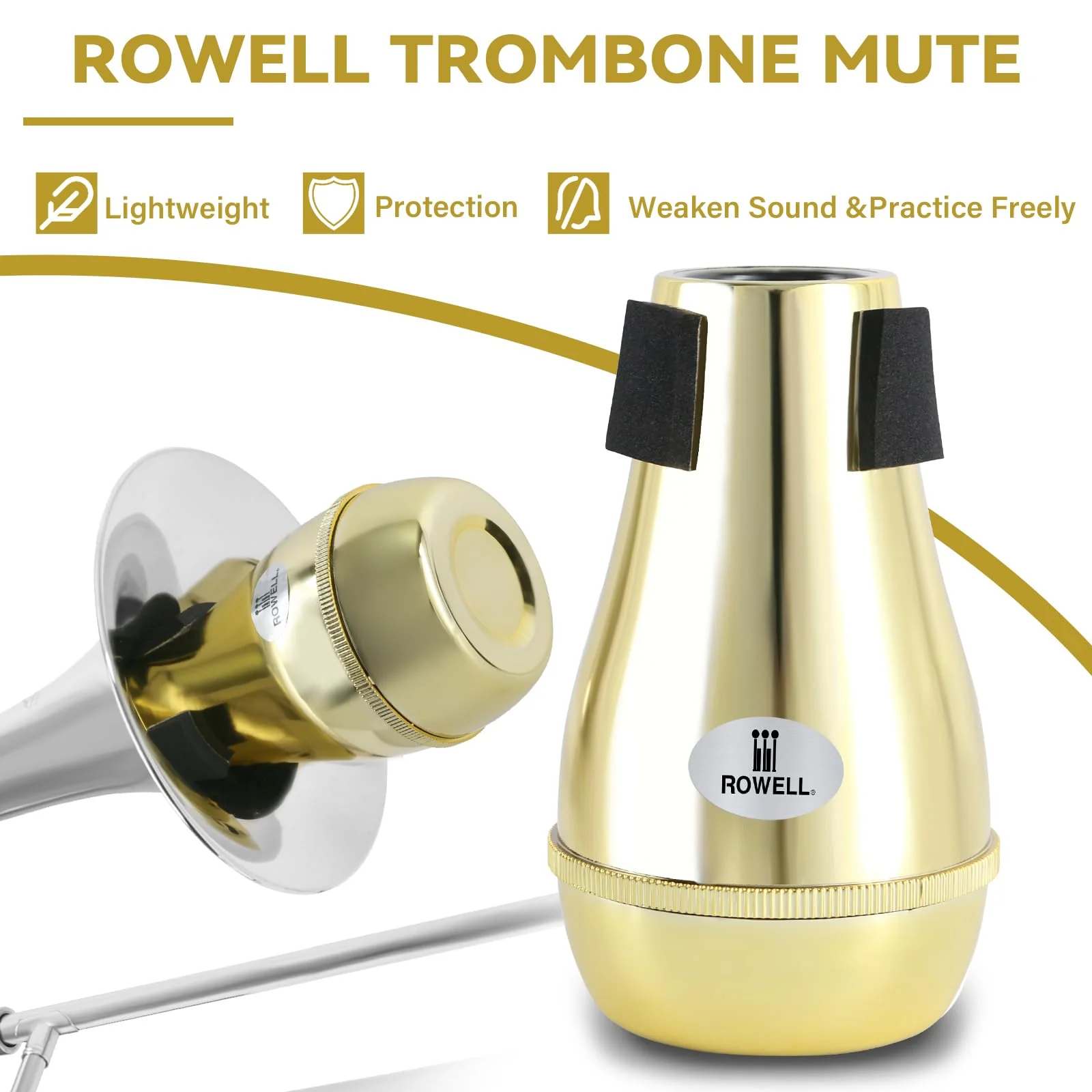 ROWELL Trombone Mute ABS Trombone Mutes Silencer Lightweight Gold Trombone Mute Trombone Mutes with High Density Sponge Interface,Mute for Teaching and Learning Trombone - Image 2