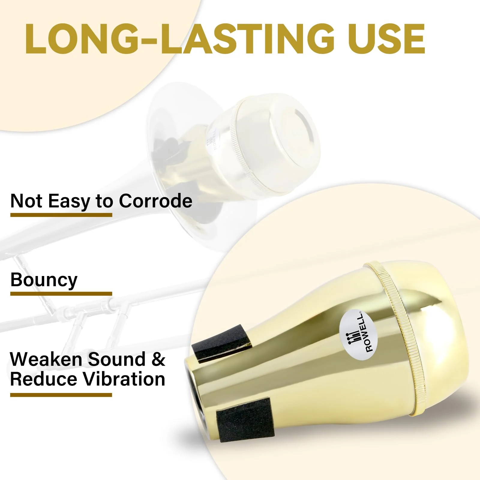 ROWELL Trombone Mute ABS Trombone Mutes Silencer Lightweight Gold Trombone Mute Trombone Mutes with High Density Sponge Interface,Mute for Teaching and Learning Trombone - Image 5