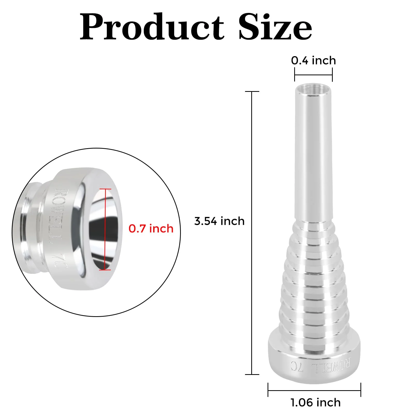 ROWELL Trumpet Mouthpiece 7C Trumpet Mouthpiece Bass Trumpet Mouthpieces Silver Plated Trumpet Mouthpiece for Beginners and Professional Players Band Jazz Mouthpiece Trumpet Accessories - Image 2