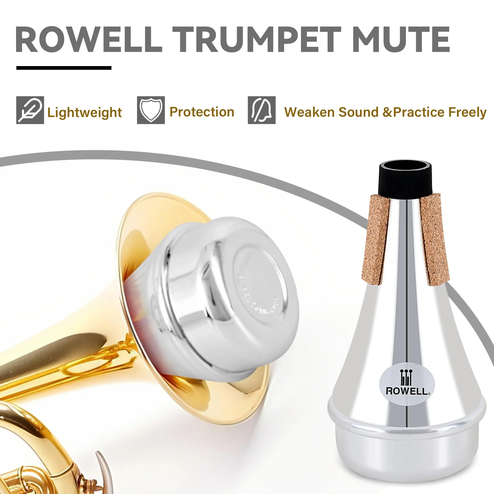 ROWELL Trumpet Mute, ABS Straight Trumpet Mute,Lightweight Practice Trumpet Mute,Trumpet Acessories for Beginner.(Sliver) Single Sliver - Image 2