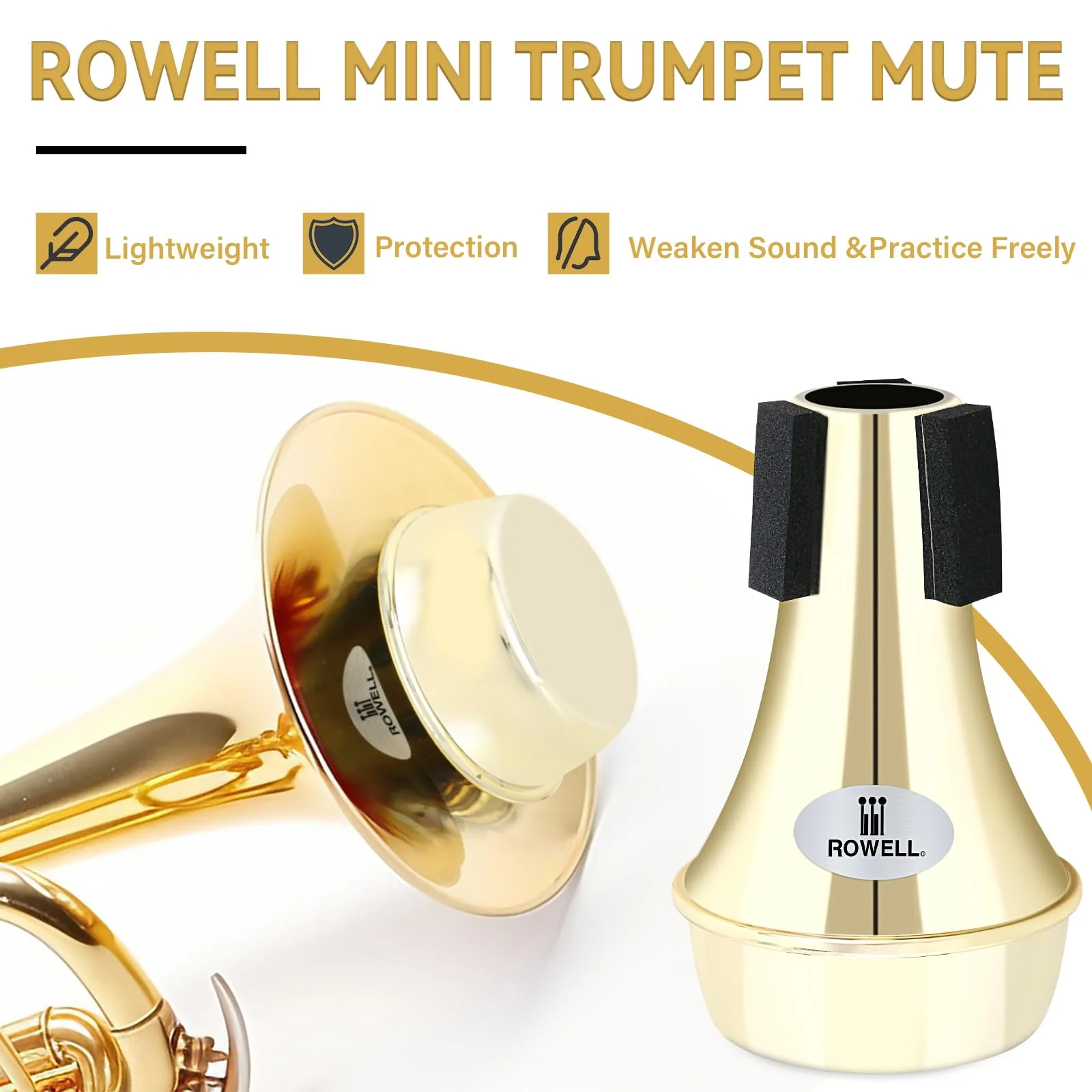 ROWELL Trumpet Mute, ABS Straight Trumpet Mute,Mini Trumpet Mute Silencer,Lightweight Practice Trumpet Mute,Trumpet Acessories for Beginner.(Gold) Gold - Image 2