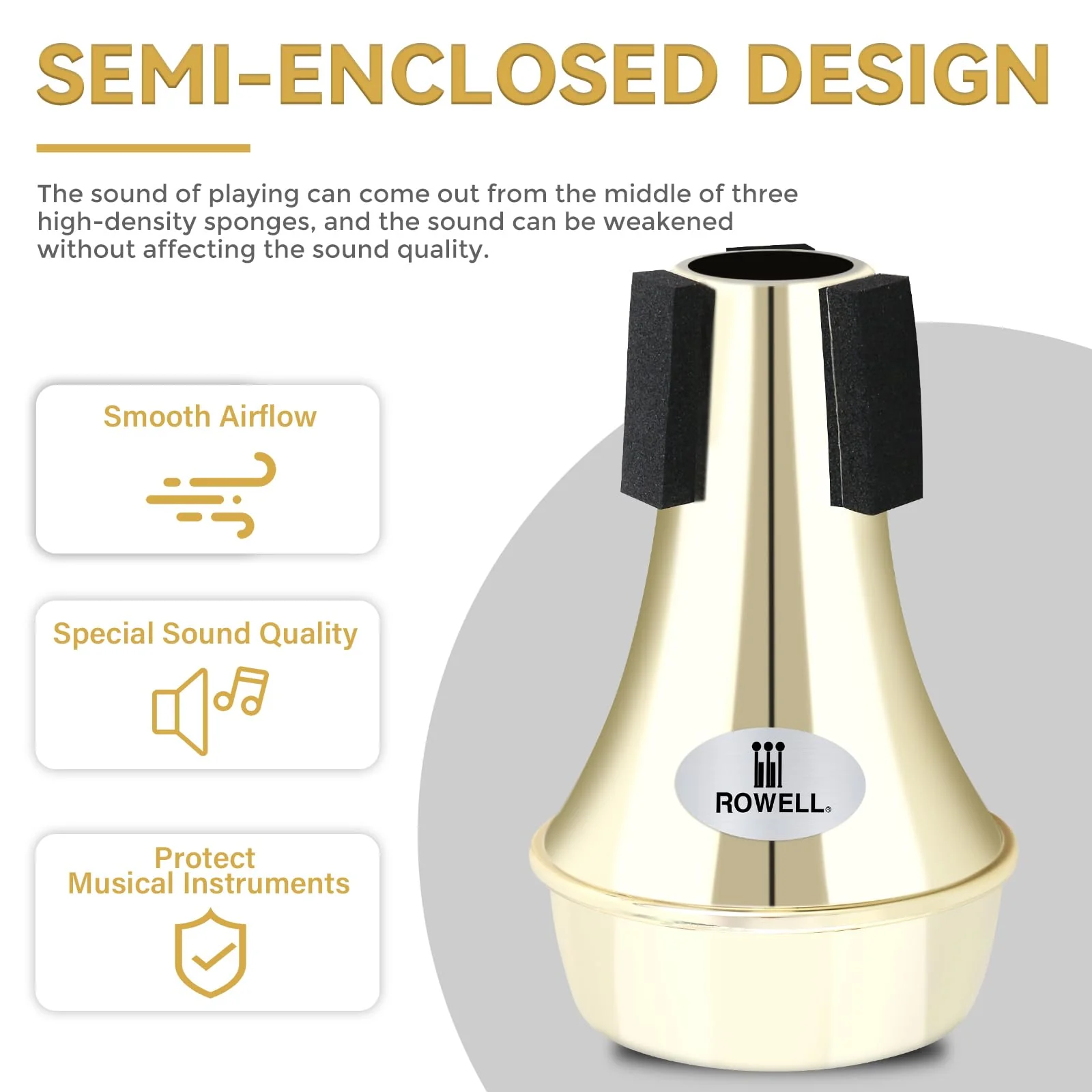 ROWELL Trumpet Mute, ABS Straight Trumpet Mute,Mini Trumpet Mute Silencer,Lightweight Practice Trumpet Mute,Trumpet Acessories for Beginner.(Gold) Gold - Image 3