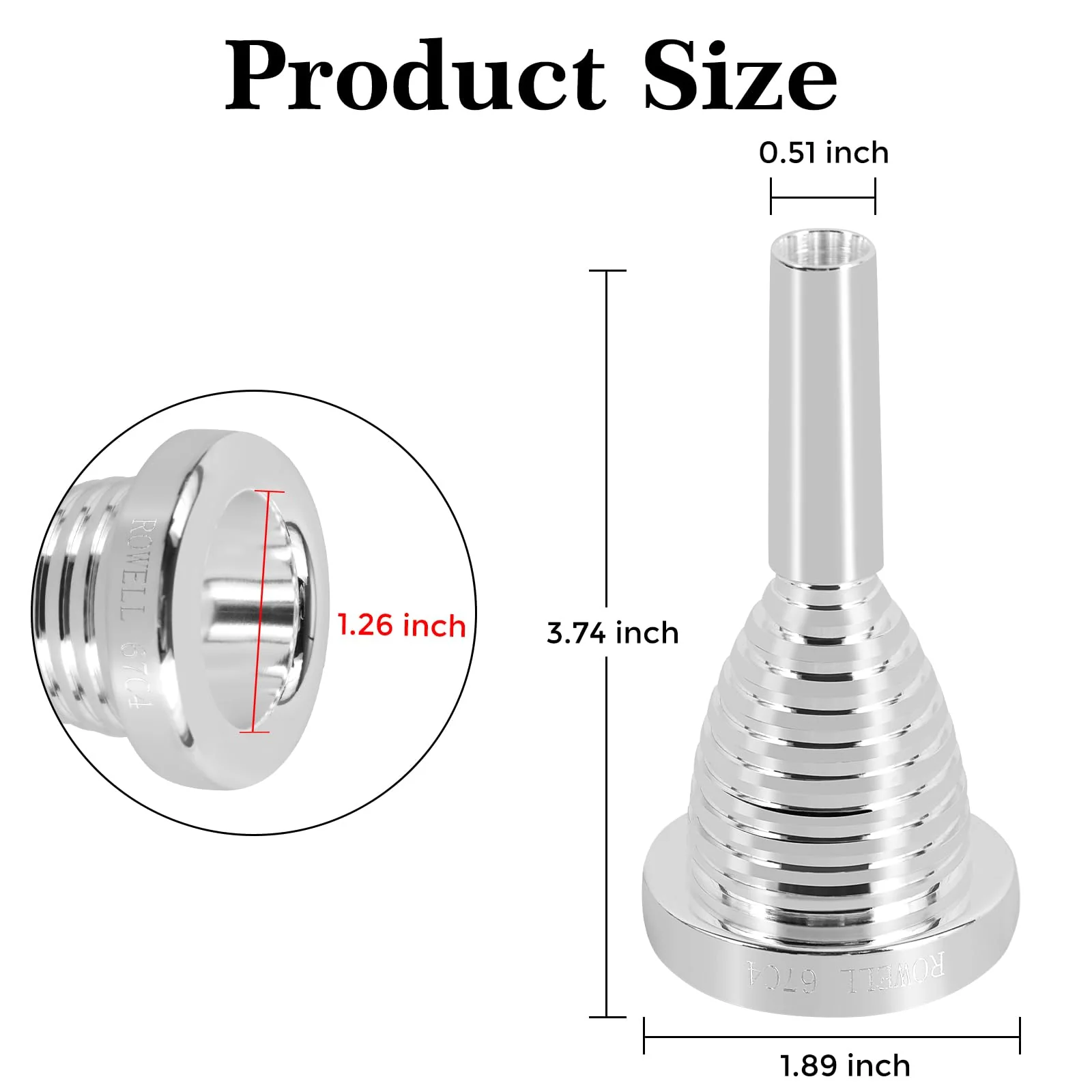 ROWELL Tuba Mouthpiece 67C4 Tuba Mouthpieces Brass Tuba Mouthpiece Sliver Plated Tuba Mouthpiece Compatible with Beginners and Professionals Tuba Accessories - Image 2