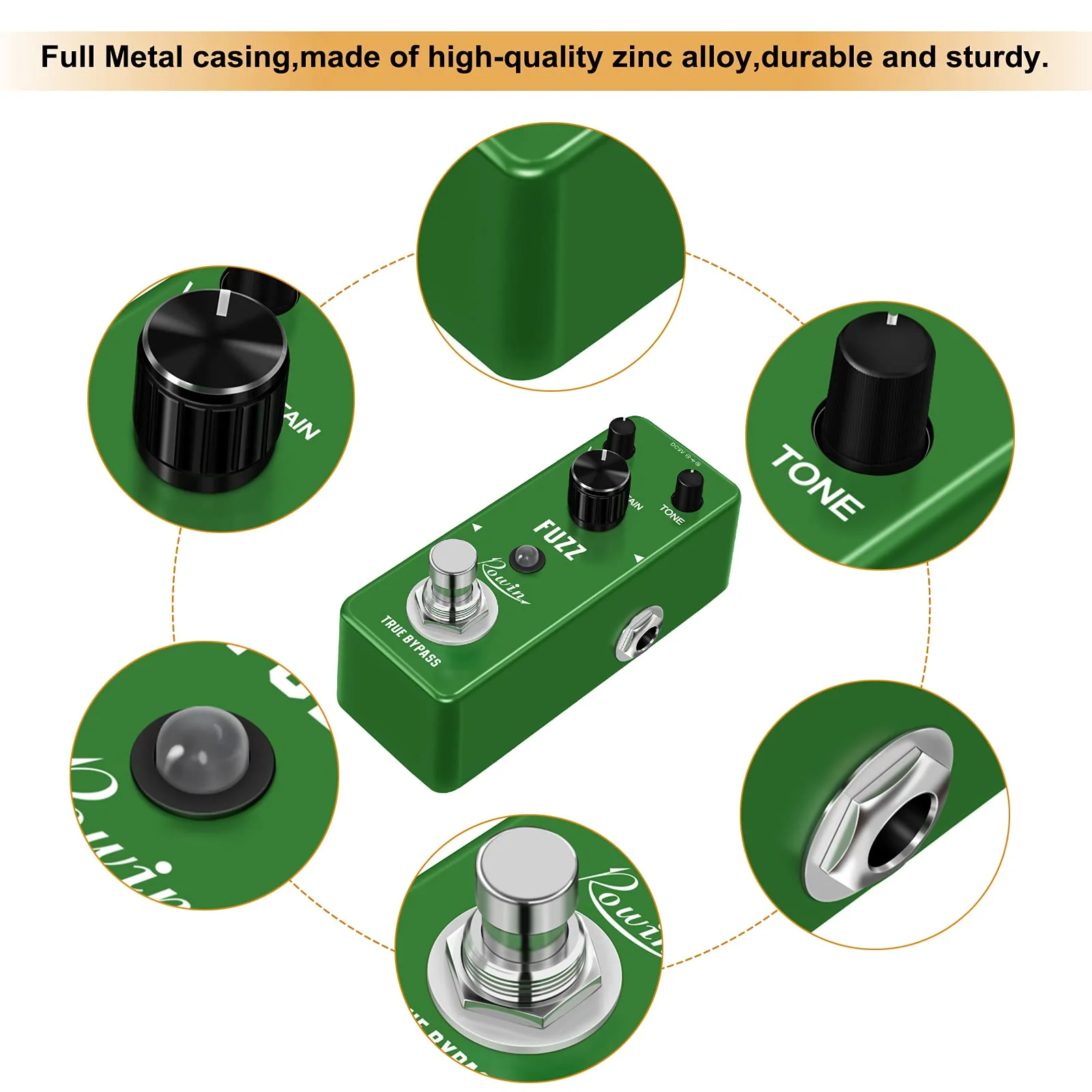 Rowin Analog Fuzz Pedal for Electric Guitar Bass True Bypass LEF-306 - Image 4