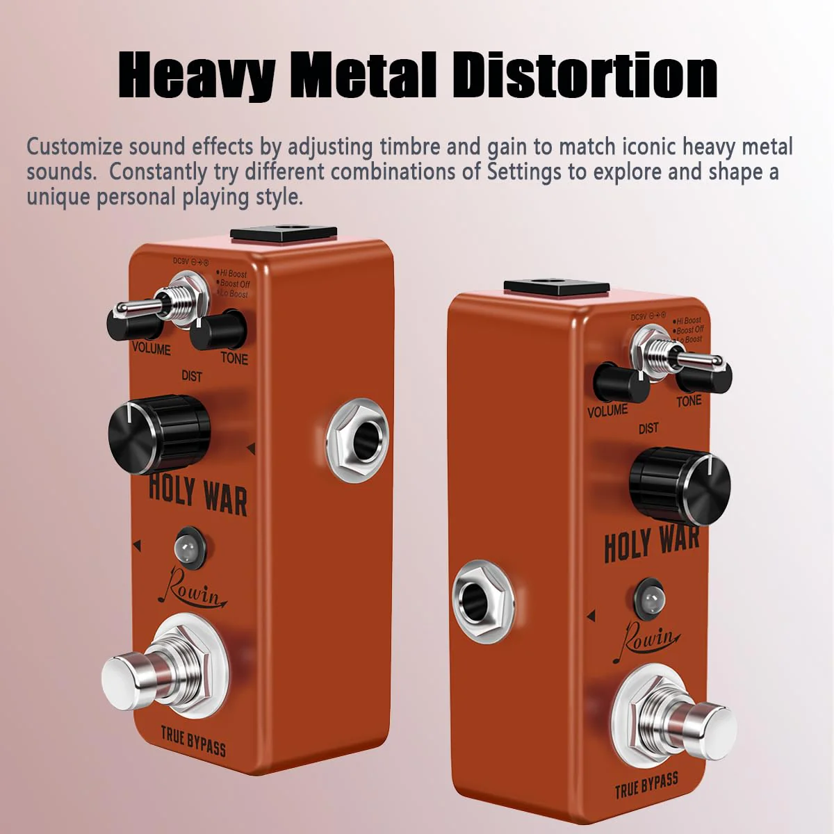 Rowin Analog Heavy Metal Distortion Pedal for Guitar True Bypass Red - Image 2