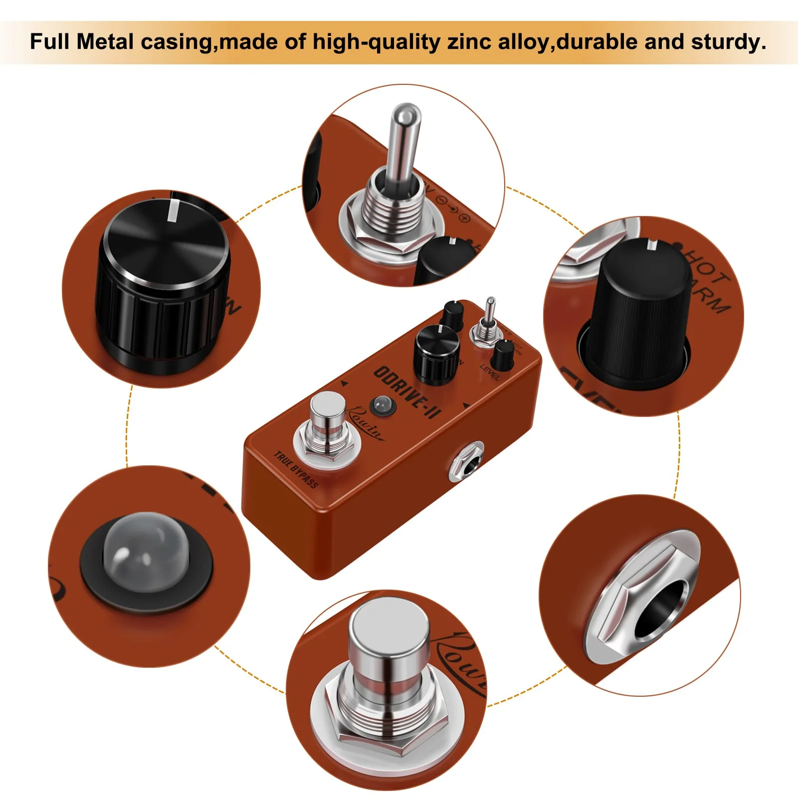 Rowin Blues Overdrive Pedal for Guitar True Bypass with Warm and Hot Modes - Image 3
