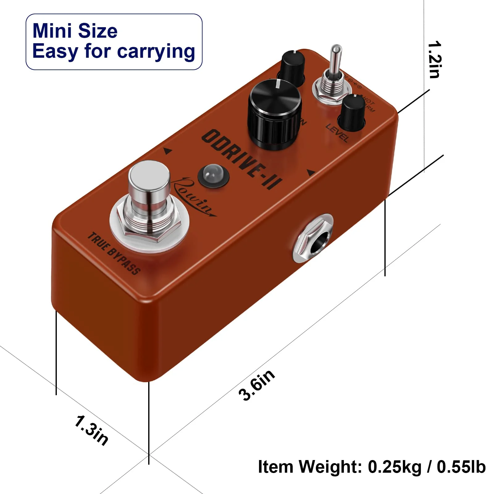 Rowin Blues Overdrive Pedal for Guitar True Bypass with Warm and Hot Modes - Image 5