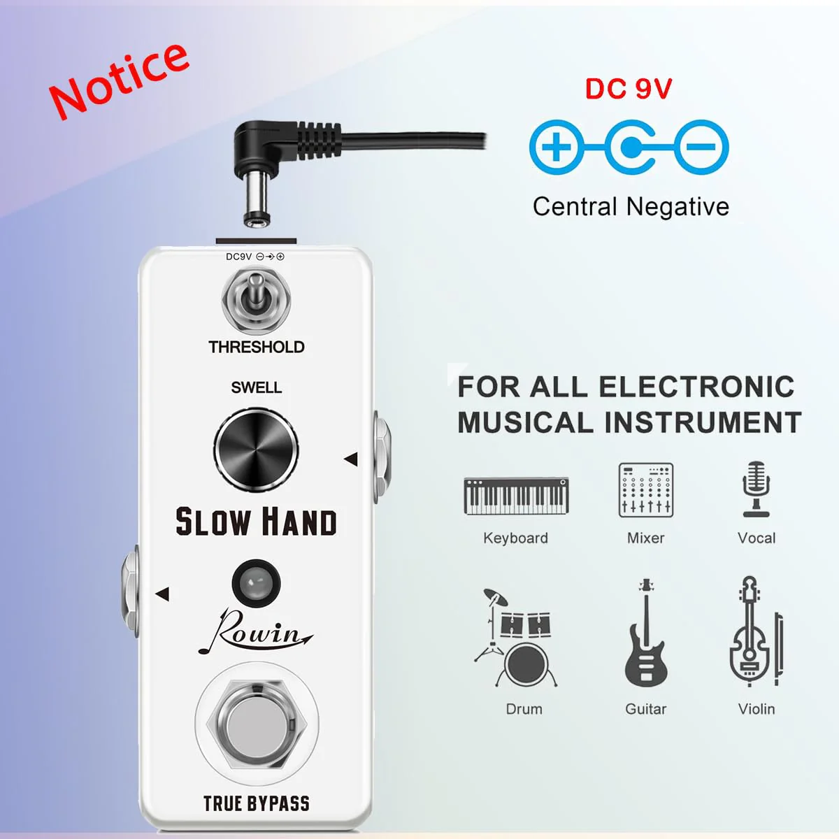 Rowin Digital Slow Hand Guitar Pedal Slow Gear Combine Reverb or Delay for Electric Guitar Bass True Bypass (LEF-326) - Image 4