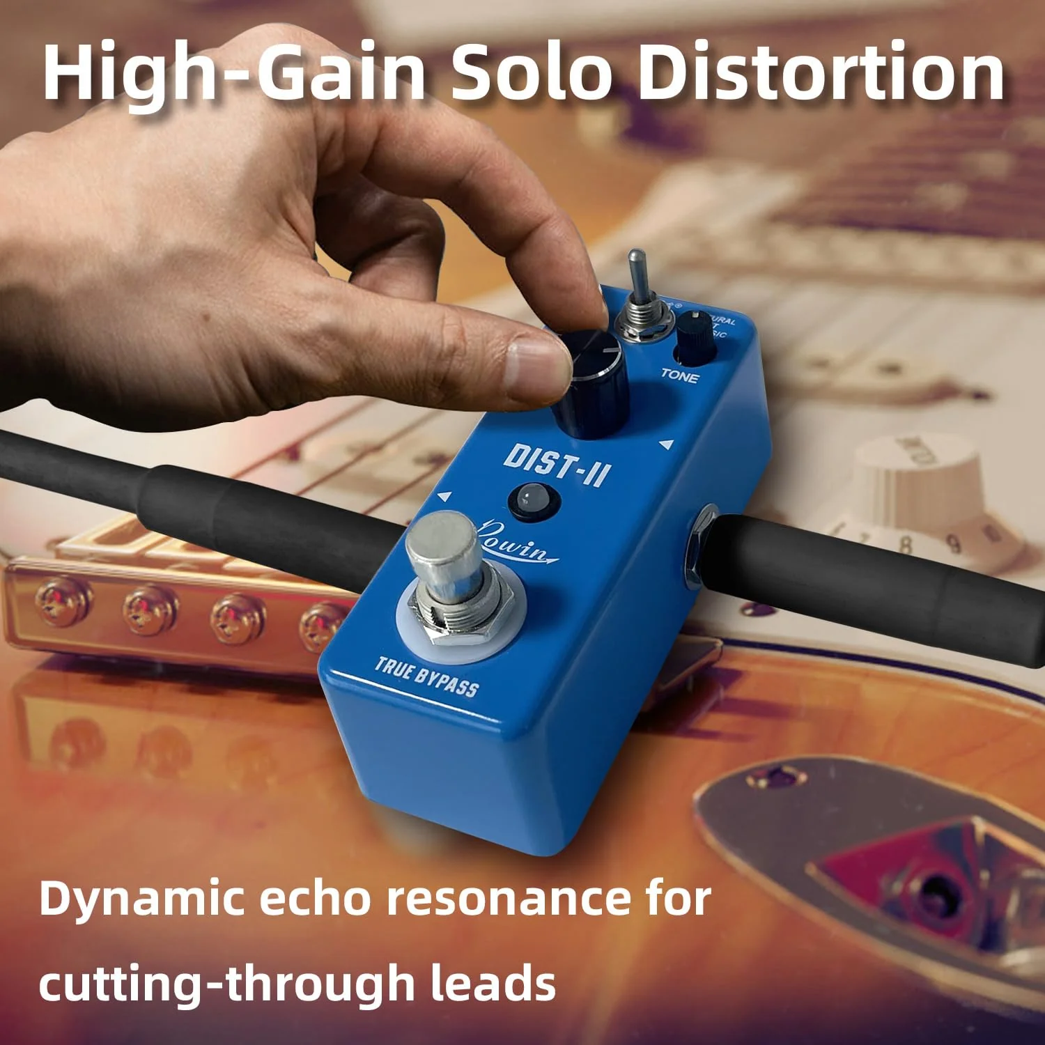 Rowin Distortion Guitar Effect Pedal Mini Analog Solo Distortion Pedal for Electric Guitar True Bypass DC 9V Blue LEF-301B - Image 2