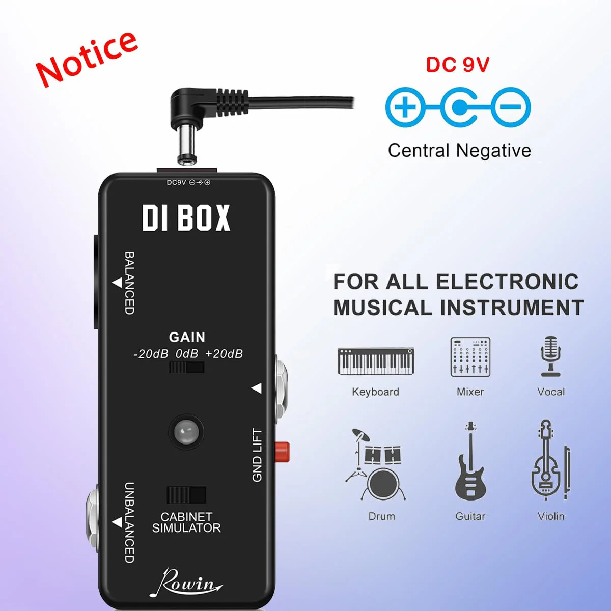 Rowin Guitar Bass Passive DI Box Instrument to Balanced and Unbalanced Micro Direct Box Pedal - Image 4
