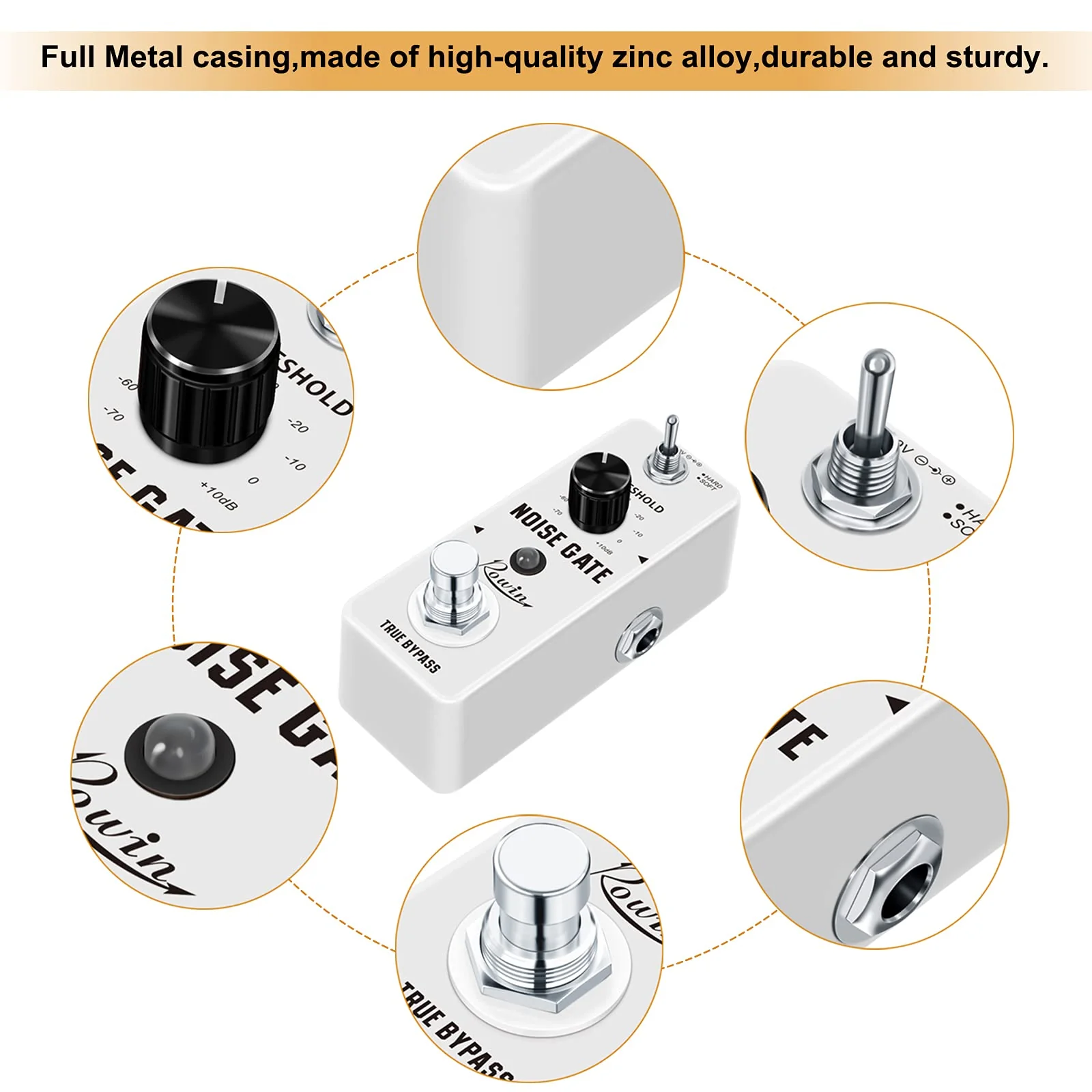 Rowin Guitar Noise Killer Noise Gate Suppressor Effect Pedal LEF-319 White - Image 4