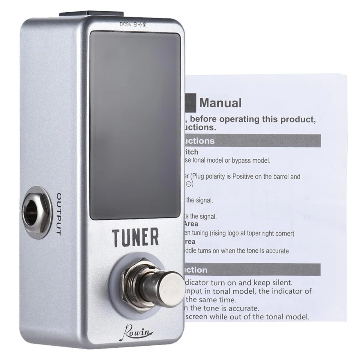 Rowin High Precision Guitar Chromatic Tuner Pedal Ture Bypass Silver - Image 9