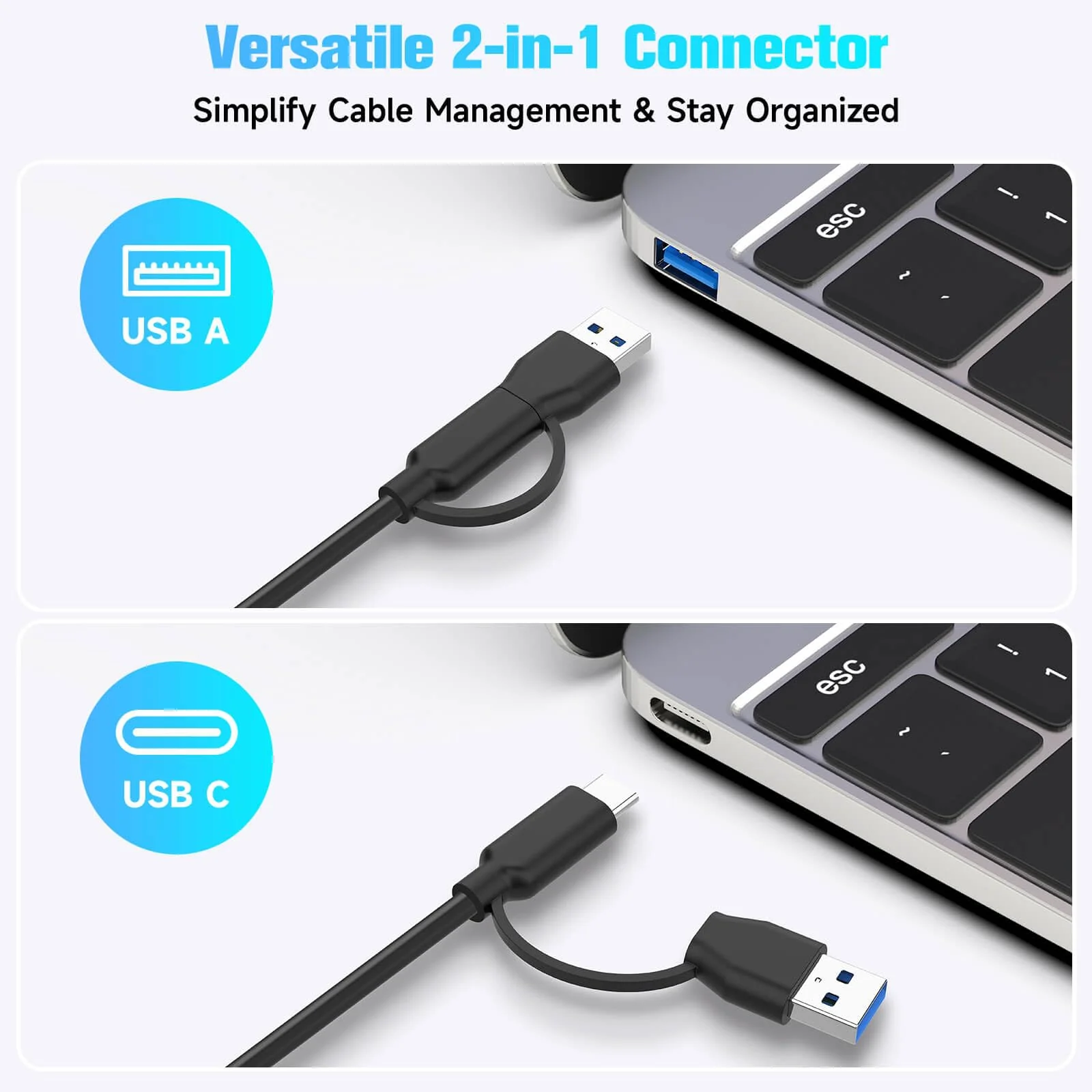 RSHTECH USB 3.2/USB C Switch 10Gbps 2 Computers Share 4 USB 3.2 Ports(2 USB-A+2 USB-C), USB Switcher Selector with 2 Cables and Controller for PC Laptop (No Video Output or Charging) - Image 4
