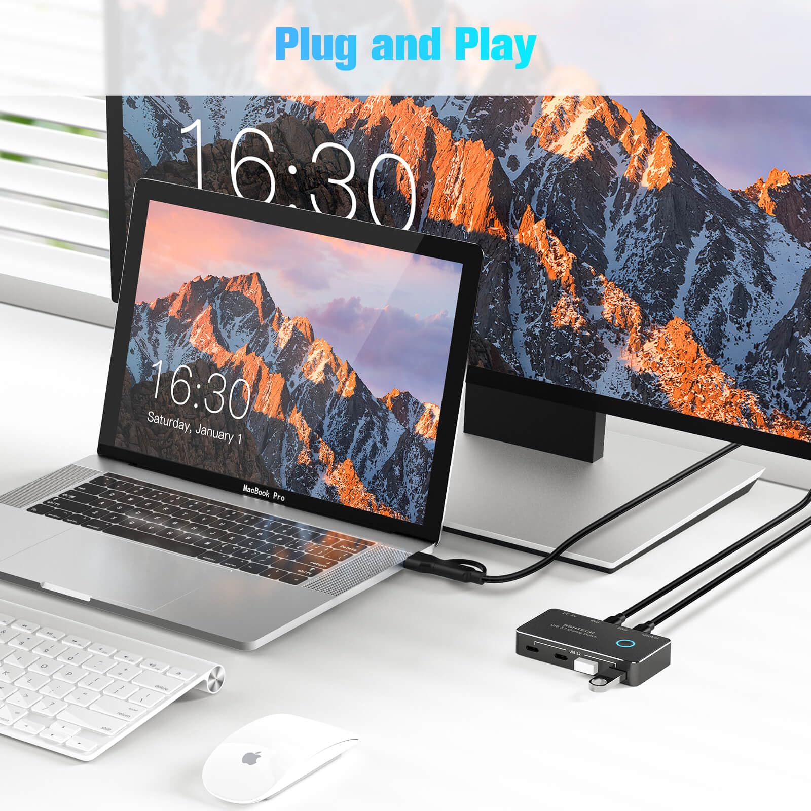 RSHTECH USB 3.2/USB C Switch 10Gbps 2 Computers Share 4 USB 3.2 Ports(2 USB-A+2 USB-C), USB Switcher Selector with 2 Cables and Controller for PC Laptop (No Video Output or Charging) - Image 6