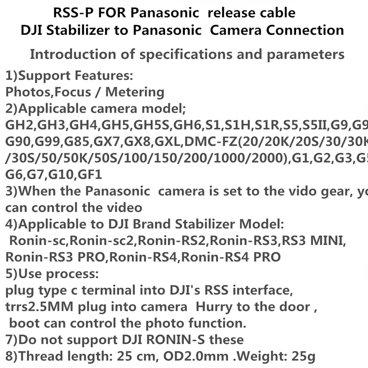 RSS-P Camera Shutter Release Cable for Panasonic GH5S, GH5, G9, Compatible with DJI Ronin Stabilizer, TRRS 2.5mm Remote Control for Photo and Video - Image 9