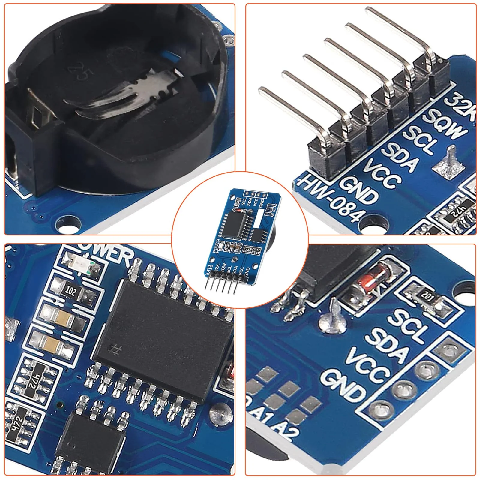 RTC IIC Precision Clock Module, QIQIAZI Real-time Module Clock RTC Sensor with Battery Compatible with Arduino (Pack of 5) 5 PCS - Image 2