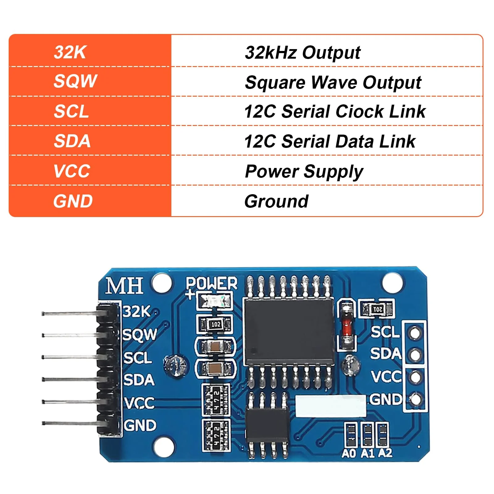 RTC IIC Precision Clock Module, QIQIAZI Real-time Module Clock RTC Sensor with Battery Compatible with Arduino (Pack of 5) 5 PCS - Image 5