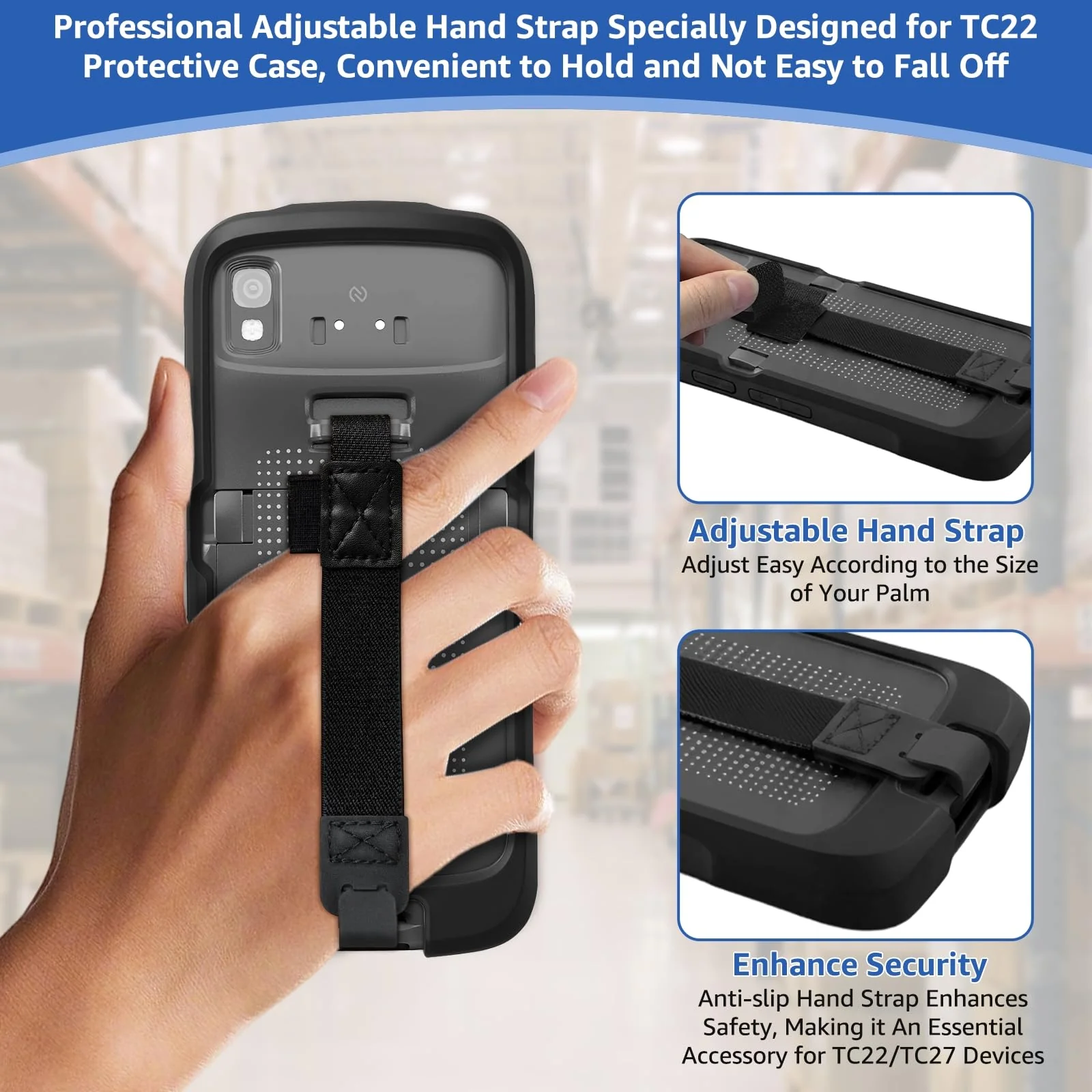 Rugged Case for TC22,Protective Bumper Case Cover Rugged Boot for Zebra TC22 TC27 Mobile Computer Scanner,SG-TC2L-BOOT-01 with Hand Strap and Tempered Glass,Black - Image 4