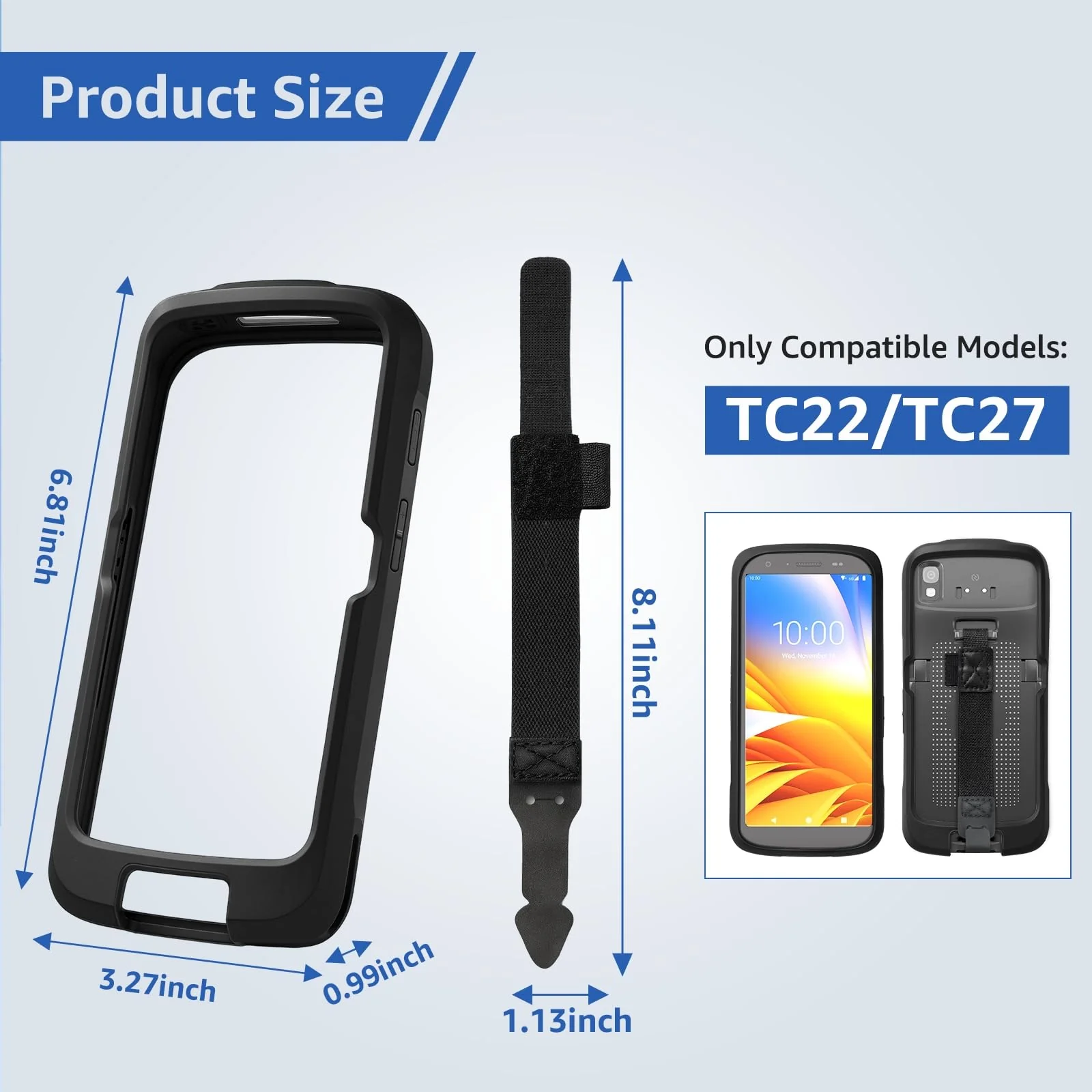 Rugged Case for TC22,Protective Bumper Case Cover Rugged Boot for Zebra TC22 TC27 Mobile Computer Scanner,SG-TC2L-BOOT-01 with Hand Strap and Tempered Glass,Black - Image 6
