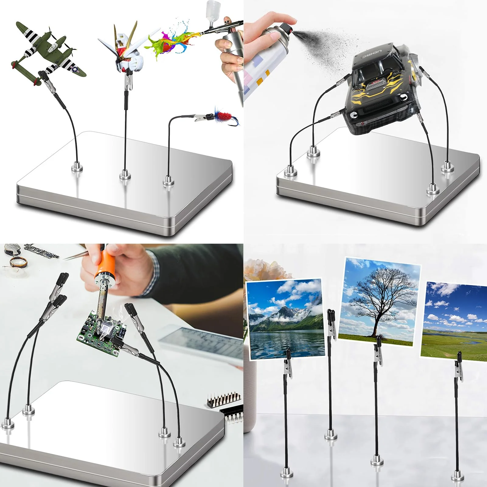 Ruimooto Professional Third Hand with Magnetic Base. 12 x Flexible Alligator Clips, 1 Brush and 1 Iron Box Base - Ideal for Soldering Aid, Model Making Accessories and Board Holder Mittel - Image 6