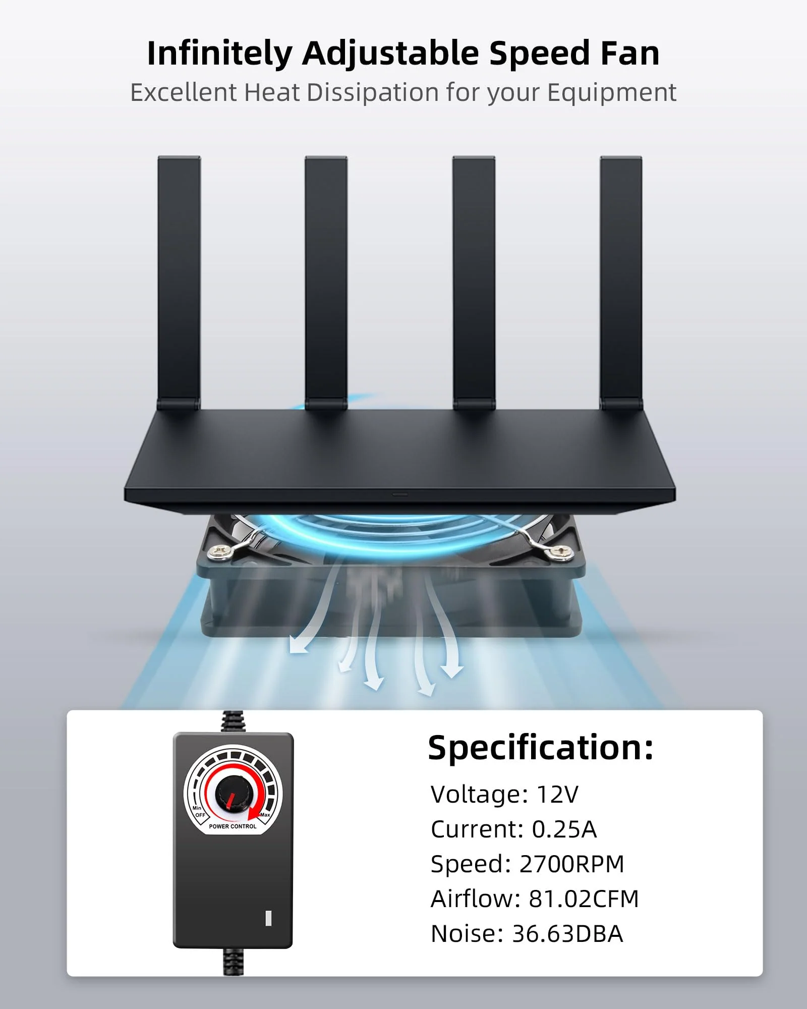 RUIZHI 120 mm Case Fan 12 V PC Fan - Computer Fan Adjustable Wind Speed, AC 220 V - 240 V Fan, 2750 RPM, Fan for PC Laptop, TV, Radio, Router, Single Row Fan 120mm×120mm×25mm - Image 2