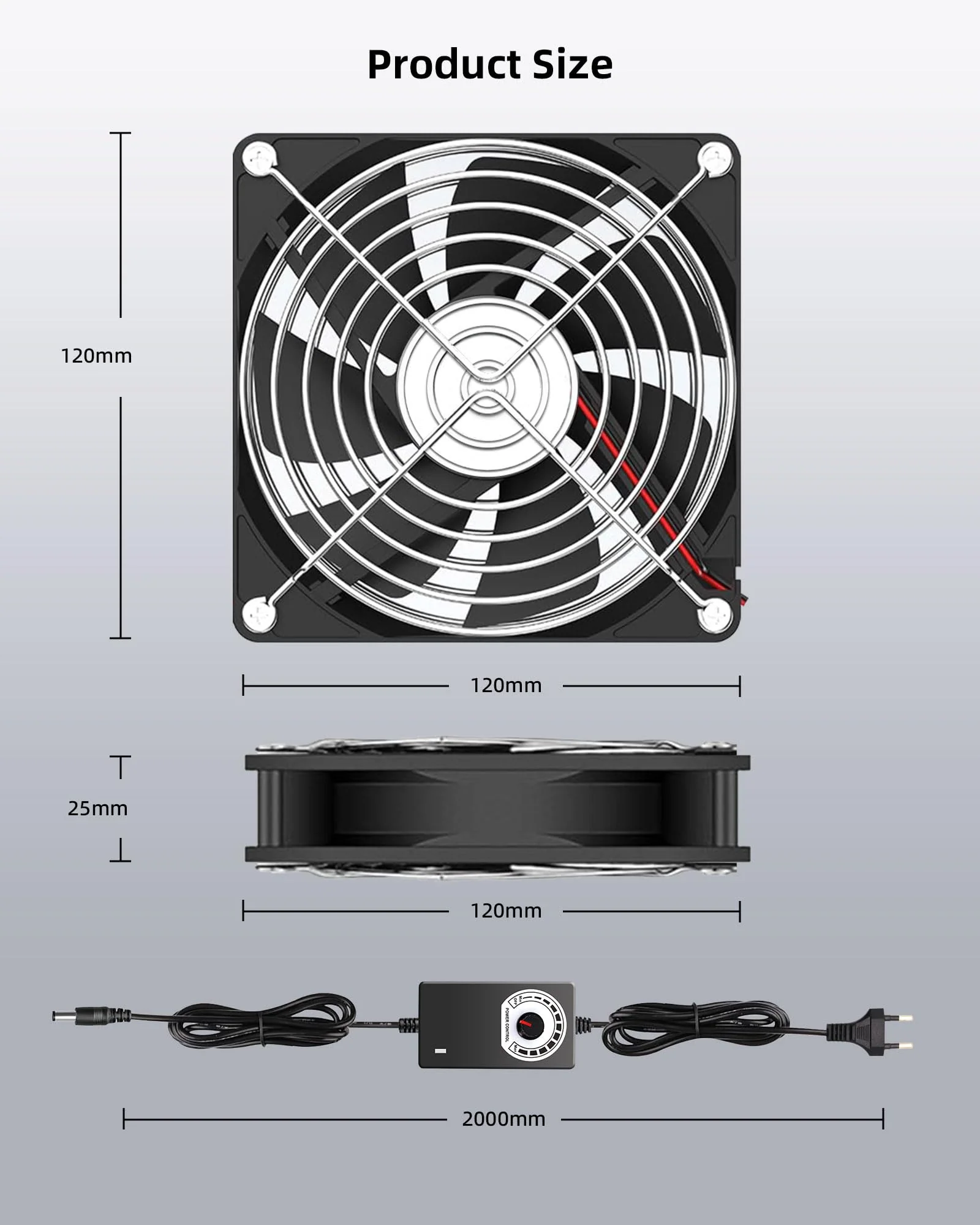 RUIZHI 120 mm Case Fan 12 V PC Fan - Computer Fan Adjustable Wind Speed, AC 220 V - 240 V Fan, 2750 RPM, Fan for PC Laptop, TV, Radio, Router, Single Row Fan 120mm×120mm×25mm - Image 5