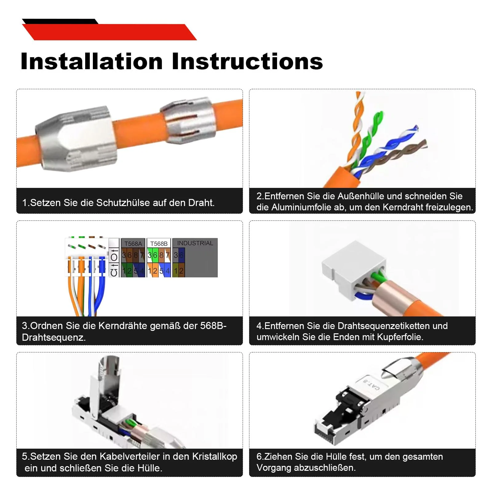 RUIZHI Pack of 8 10 Gbps RJ45 CAT7 Network Connectors LAN Connector Cat 7 Tool-free for Patch Cable Installation Cable CAT7 CAT6A - Image 4